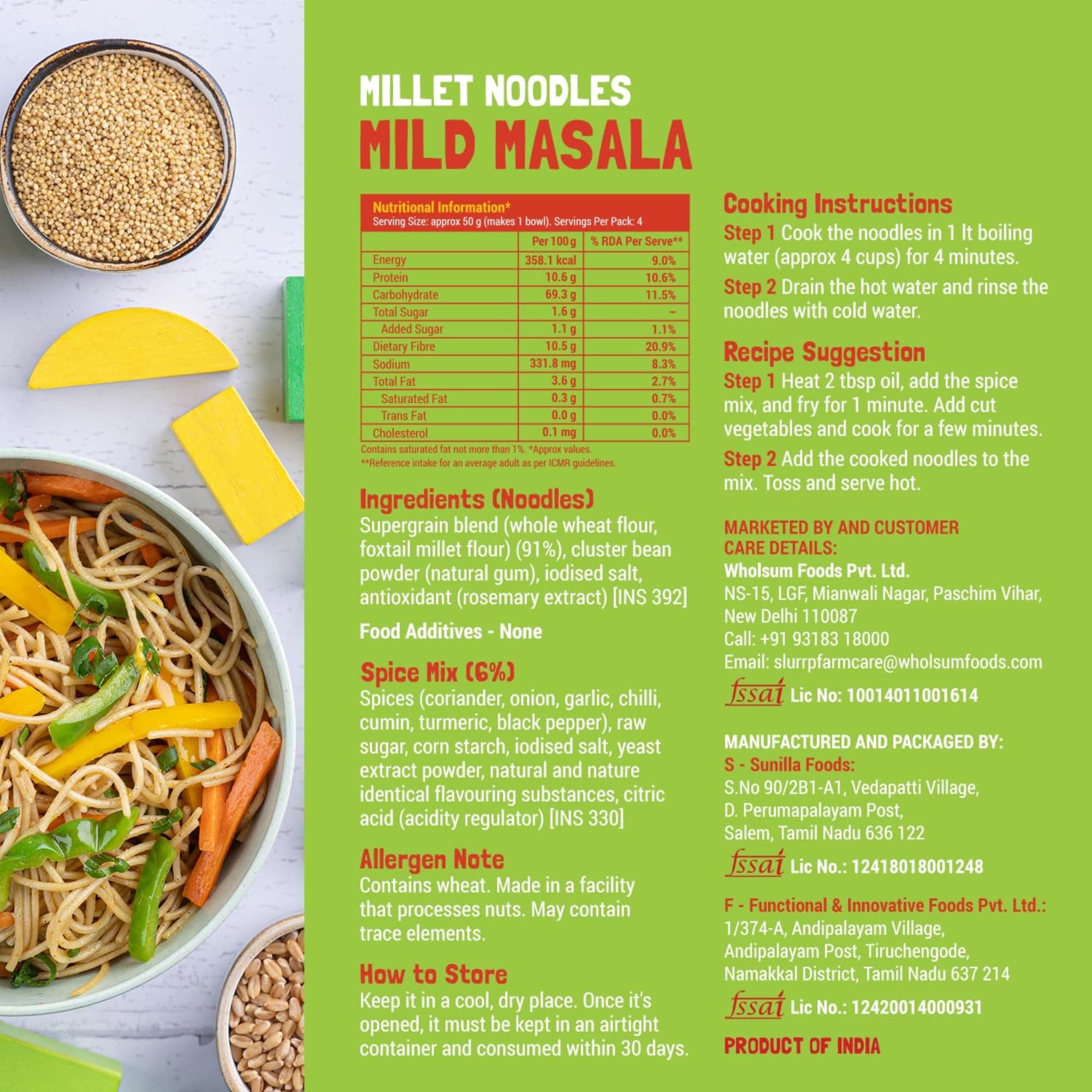 Slurrp Farm No Maida Hakka Noodles, Not Fried, No MSG, Classic Millet and Mild Millet Noodles Combo, Pack of 2, 192g Each — image 3