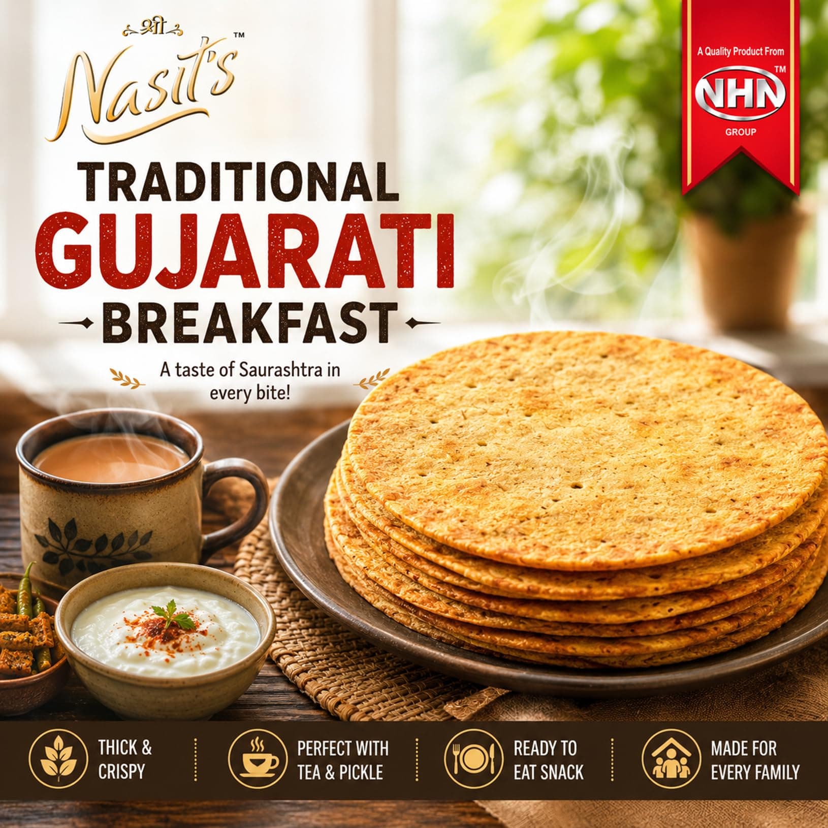 Nasit’s Bhakhri | Thick & Crispy Gujarati Breakfast Snack | Ready to Eat Traditional Bhakhri | Available in Multiple Flavors (Chilli Coriander) — image 3