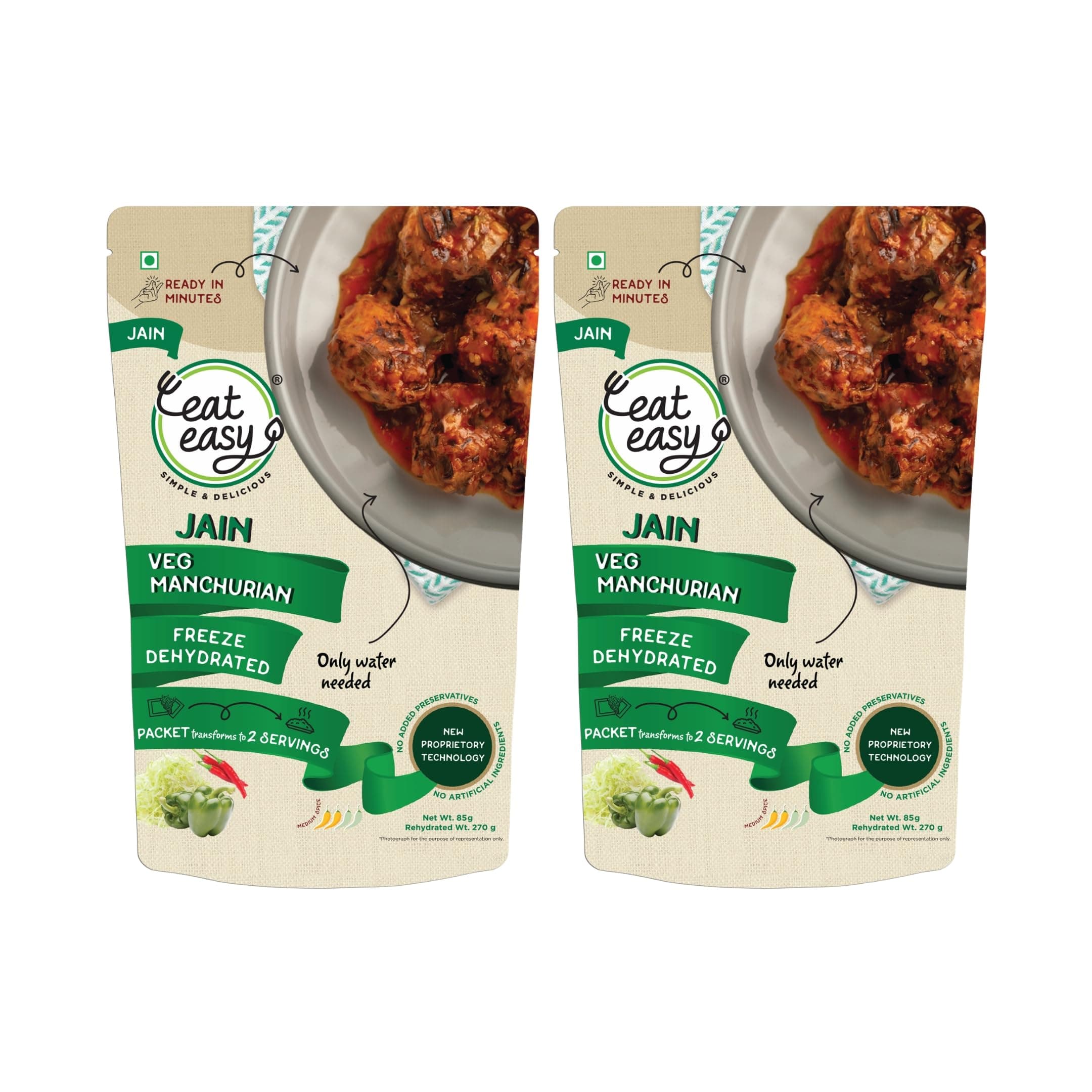 Eat Easy Instant Jain Veg Manchurian- 85gm(Pack of 2) | No Onion No Garlic, Just Add Hot Water | Freeze Dried Ready-to-Eat Indo-Chinese Meal | Travel Food, Office Lunch, Camping, Hostel Meals — image 2