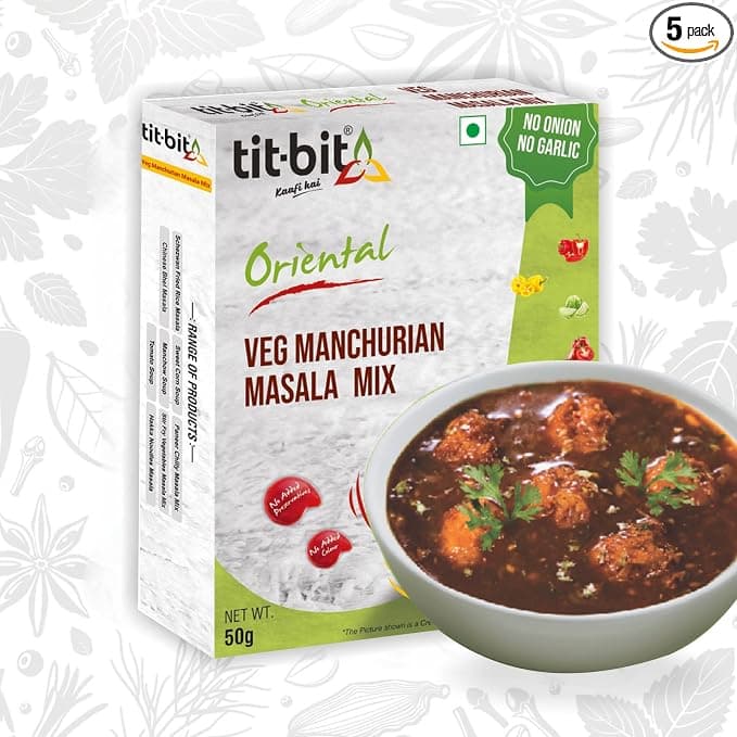 Tit-Bit Manchurian Masala Mix Pack of 5 (250g) No Onion No Garlic - Restaurant Taste at Home - Quick & Easy Cook in Minutes - Manchurian Gravy Mix Seasoning