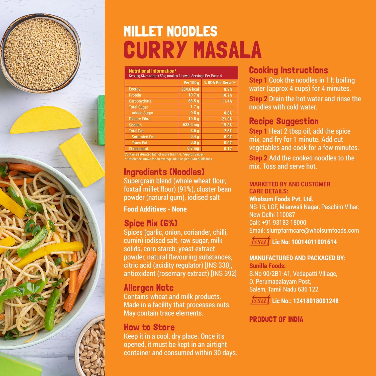 Slurrp Farm No Maida Hakka Noodles Combo, Not Fried, No MSG, Classic, Mild and Curry Masala Millet Noodles, Pack of 3 X 192 g — image 6