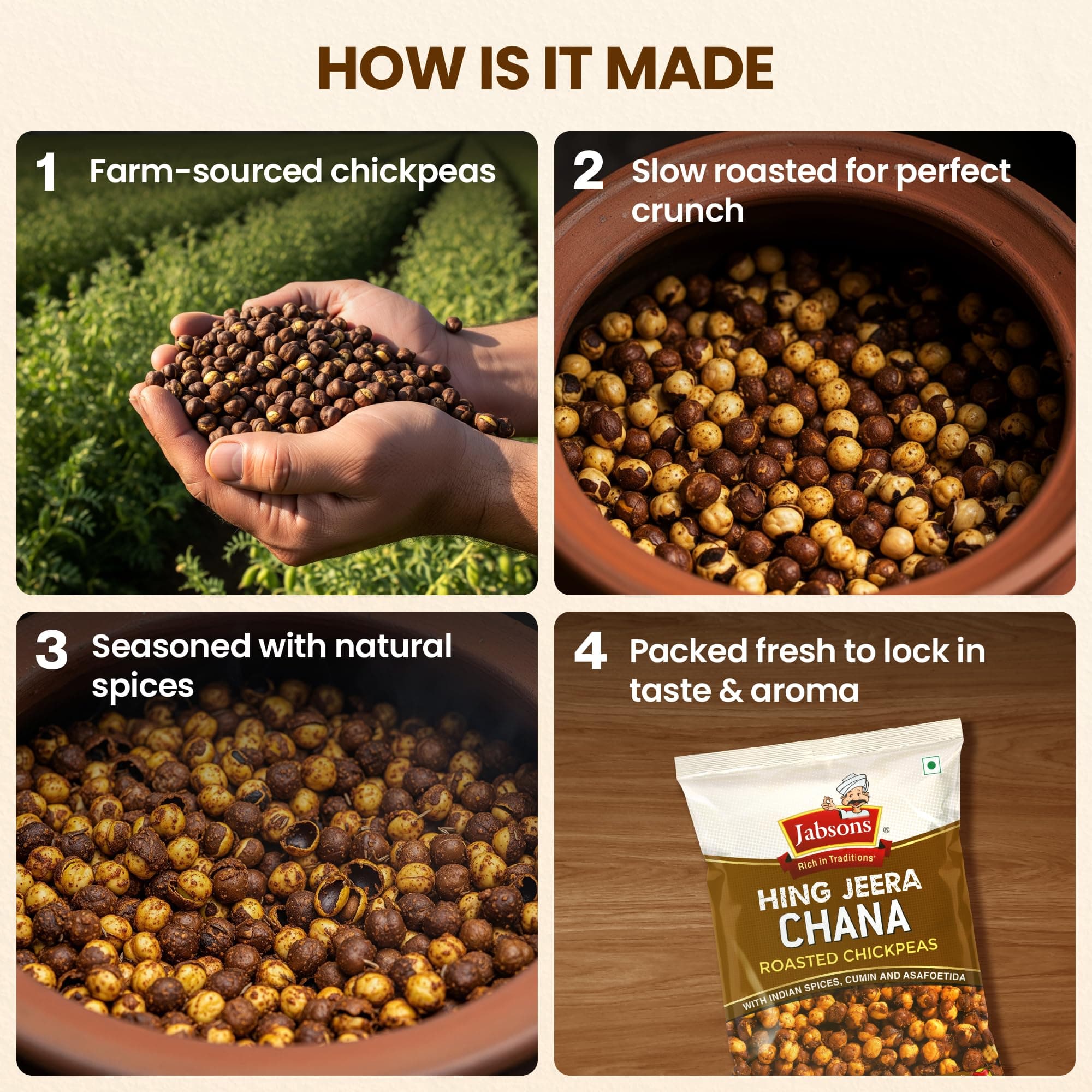 Jabsons Roasted Chana Hing Jeera | Contains Black Chana, Chilli Powder, Indian Spices for Flavour | 100% roasted | Gluten-Free Crunchy Protein Snacks | Bhuna Chana Masala with Iodized Salt | No Onion No Garlic | 150g — image 6