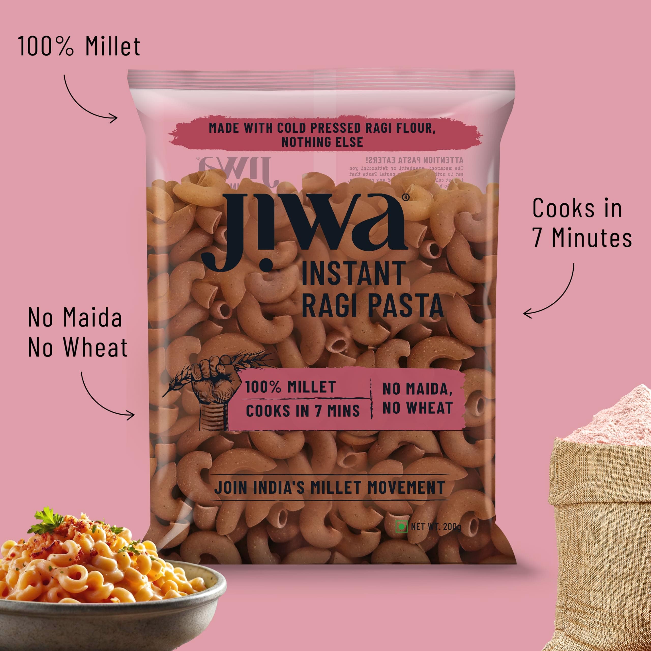 Jiwa Instant Ragi Macaroni Pasta | 200 G | Cooks In 7 Minutes | Ready To Cook | 100% Millet | No Maida, No Atta | Gluten Free — image 5