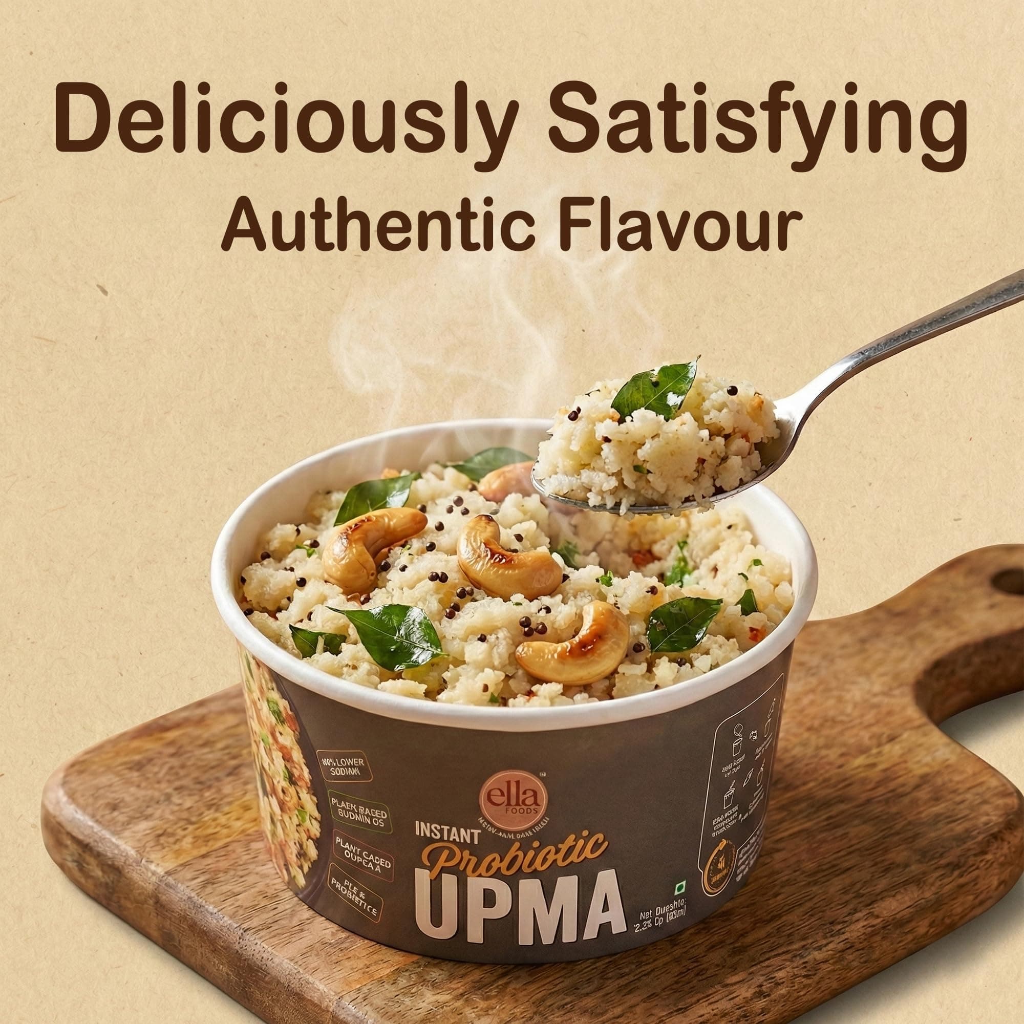 Ella Foods Instant Probiotic Ready To Eat Upma | Low Sodium Instant Food - Packed With Vitamin D3 & Omega 3 | Ready To Eat Food For Travel | Perfect For Heart & Gut Health -65g Servings (Pack of 2) — image 9
