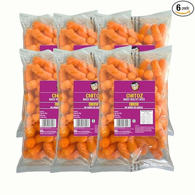 Snack First Chitoz, Pack of 6, No Onion No Garlic, Jain, Puffed Snack, Corn Puffs, Healthy Snack, Namkeen, Each 80g