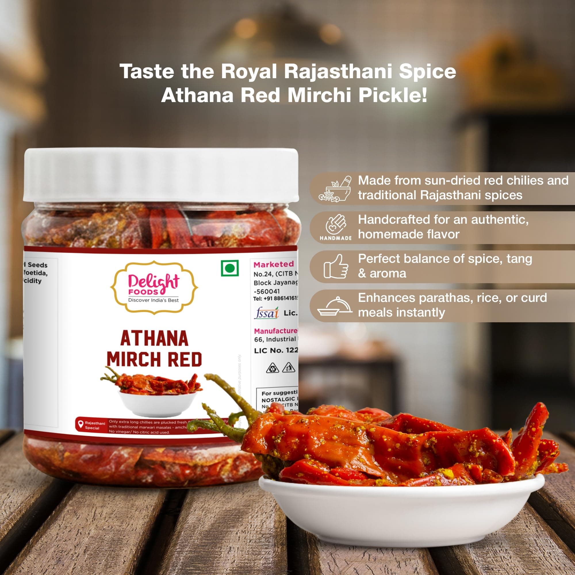 Delight Foods Athana Red & Green Mirch Pickles Achar 500g (250g X 2) | Masala Pickle | Chilli Pickle | Mustard Oil Pickle Achar | Sarso Tel | No Garlic — image 8