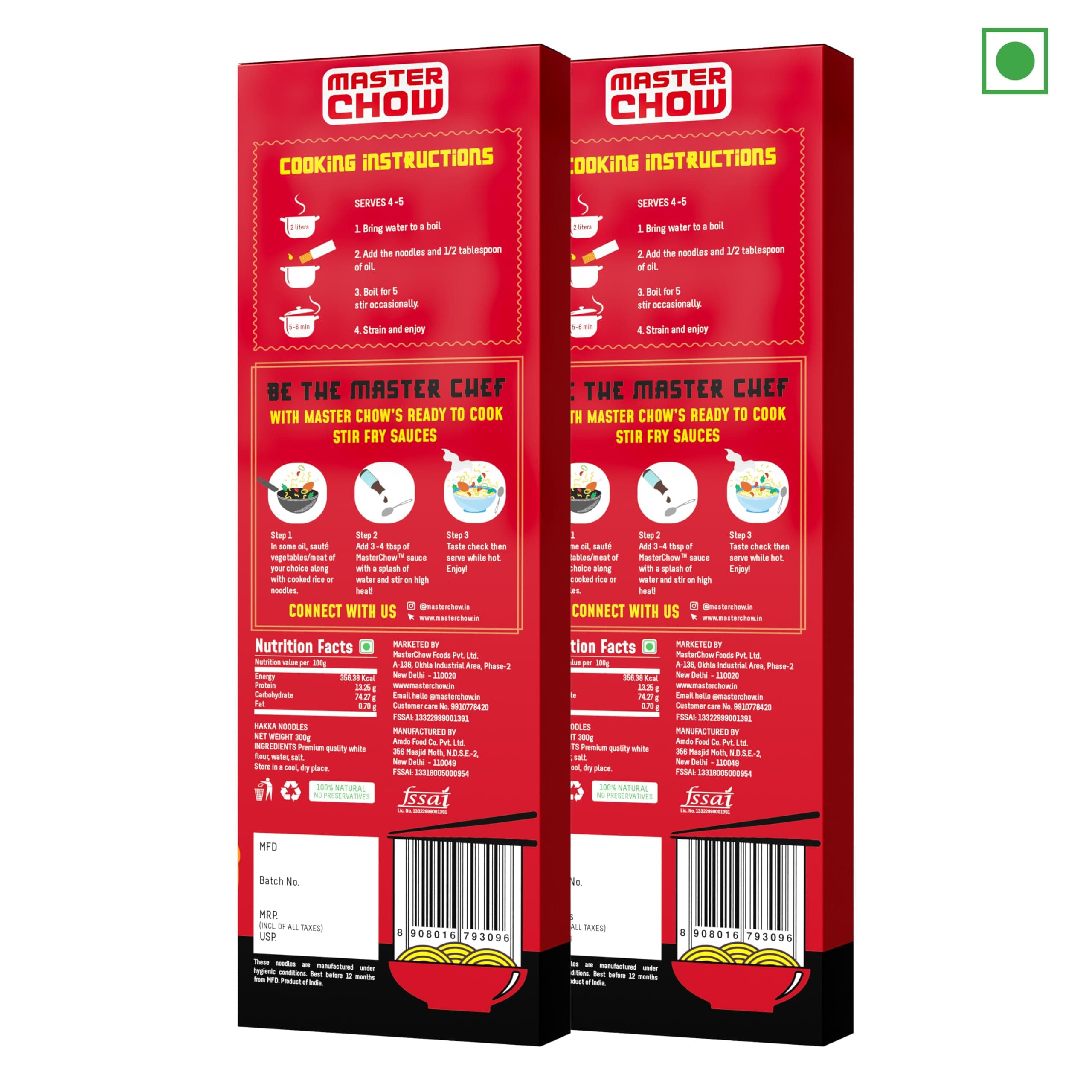 MasterChow Chinese Veg Hakka Noodles - Pack of 2 | No Preservatives | No Maida, Not Fried | Serves 10 Meals - 600gms — image 3