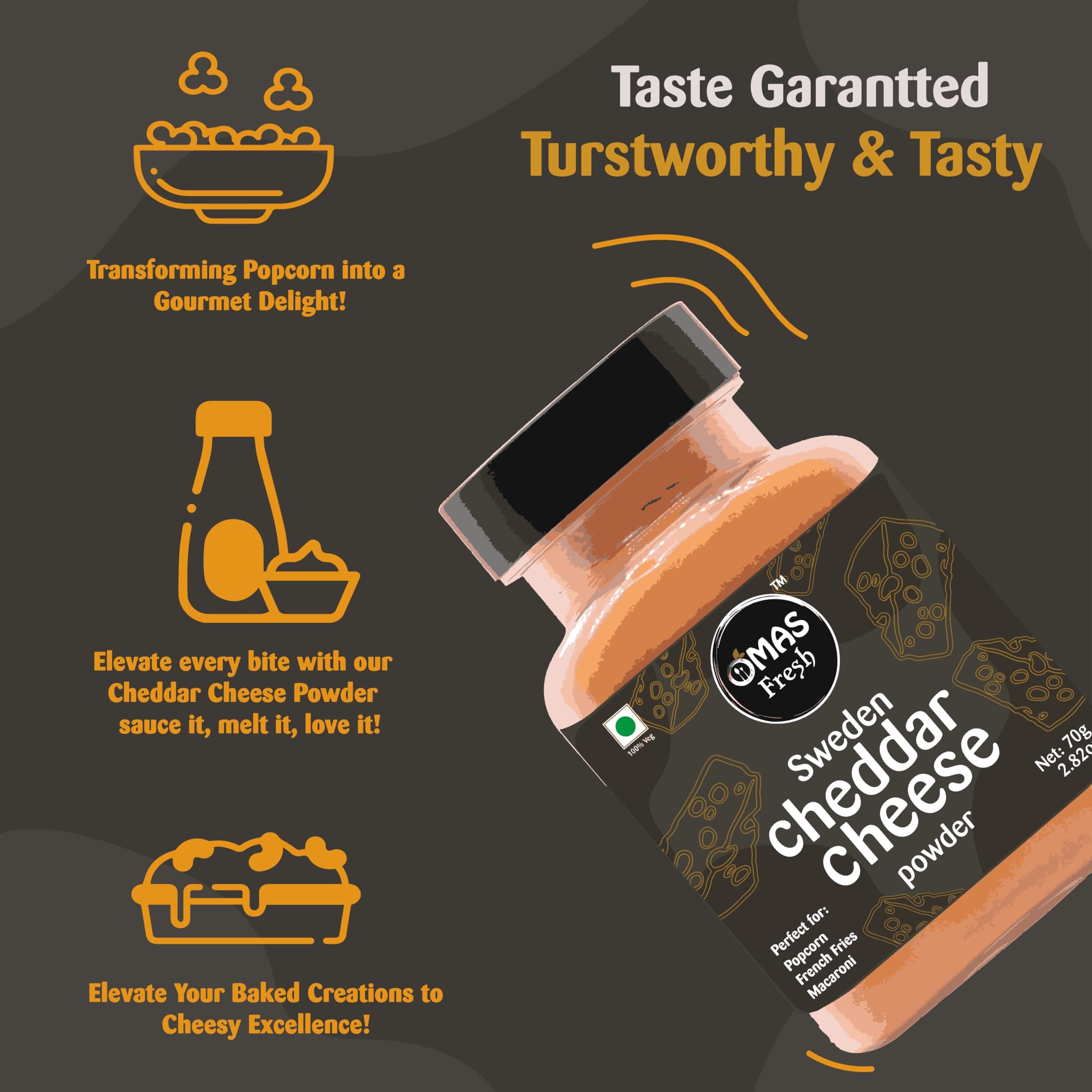 Omas Fresh Multi Seasoning Jain (No Garlic No Onion) Combo | Cheddar Cheese Powder 70g, Jain Peri Peri Masala 65g, Magic Noodles Masala 70g, Oregano Flakes 37g And Chilli Flakes 47g For Pizza, Soup, Popcorn And More Delicious Dishes | Zero added Colours, Fillers, Additives & Preservatives (Pack Of 5) — image 3
