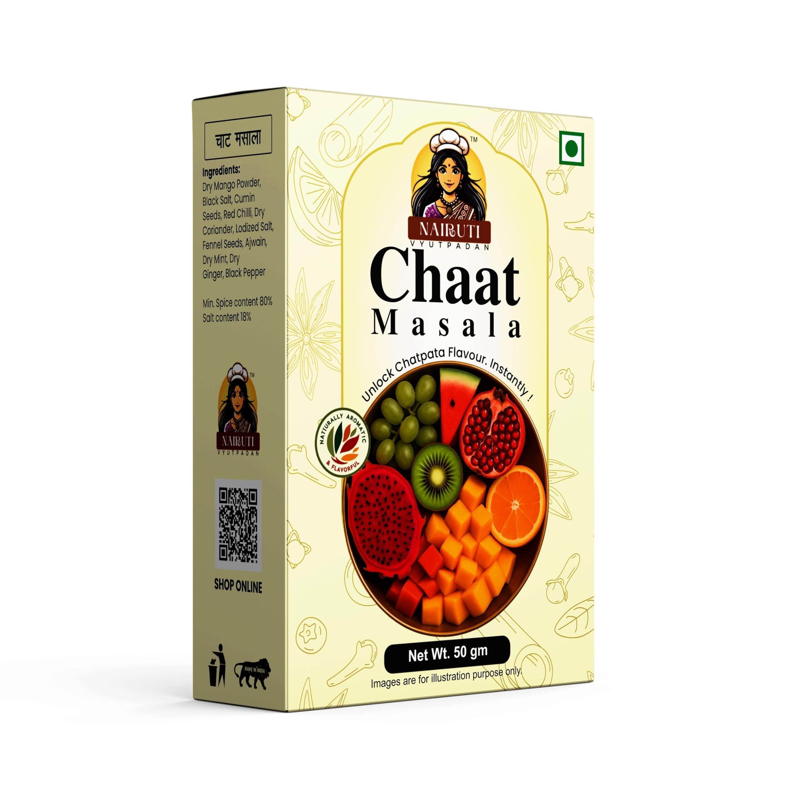 Nairuti Vyutpadan Chat Masala (Jain Friendly) 50g | No Onion No Garlic | Tangy & Spicy Chaat Masala Powder | Sprinkle for Fruits, Salads, Snacks & Street Style Flavour | No Preservatives — image 8