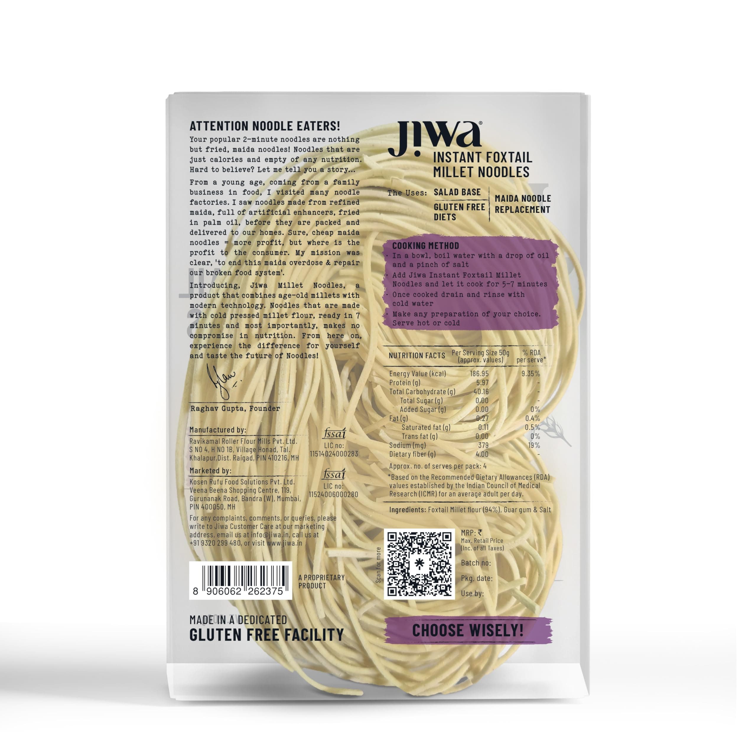 Jiwa Instant Foxtail Millet Noodles | Hakka Noodles | Cooks in 7 minutes | Ready to Cook | 100% Millet | No Maida, No Atta | Not Fried | Gluten Free | 200 g — image 3