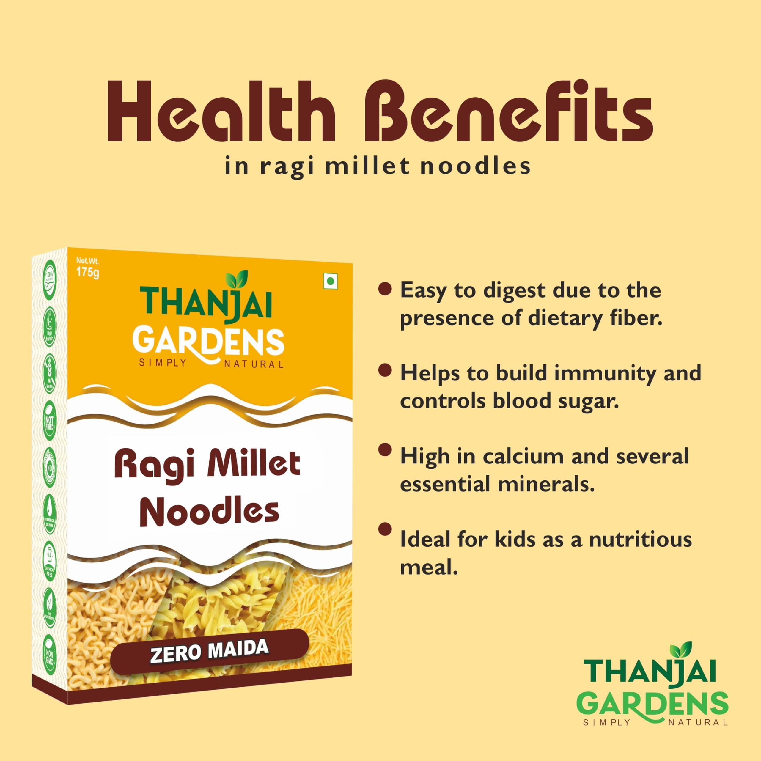 THANJAI GARDENS - SIMPLY NATURAL Finger Millet Noodles – Nutrient-Dense, Nutritious & rich-Fiber Instant Noodles | No Maida, No Preservatives No Artificial Color | 175 G Each | Pack of 2 — image 3
