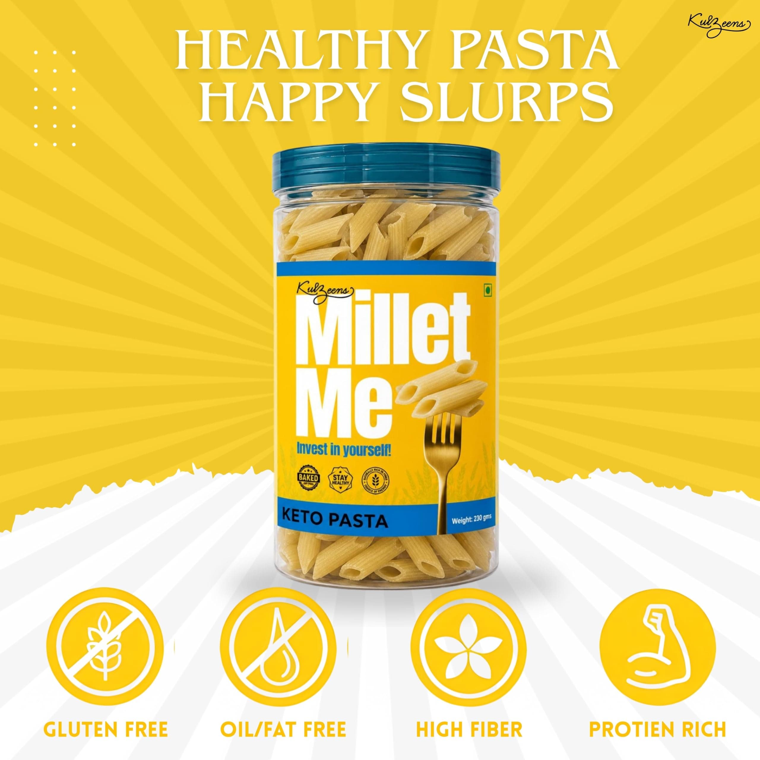 Millet Me by Kuizeens Keto Pasta - 230g (Pack of 4) | Ultra Low Carb & High Protein penne pasta | Diabetic Friendly & Keto Diet Approved | No Added Sugar, Maida-Free & Gluten Free | No Onion No Garlic | Jain-Friendly | Instant Pasta — image 5