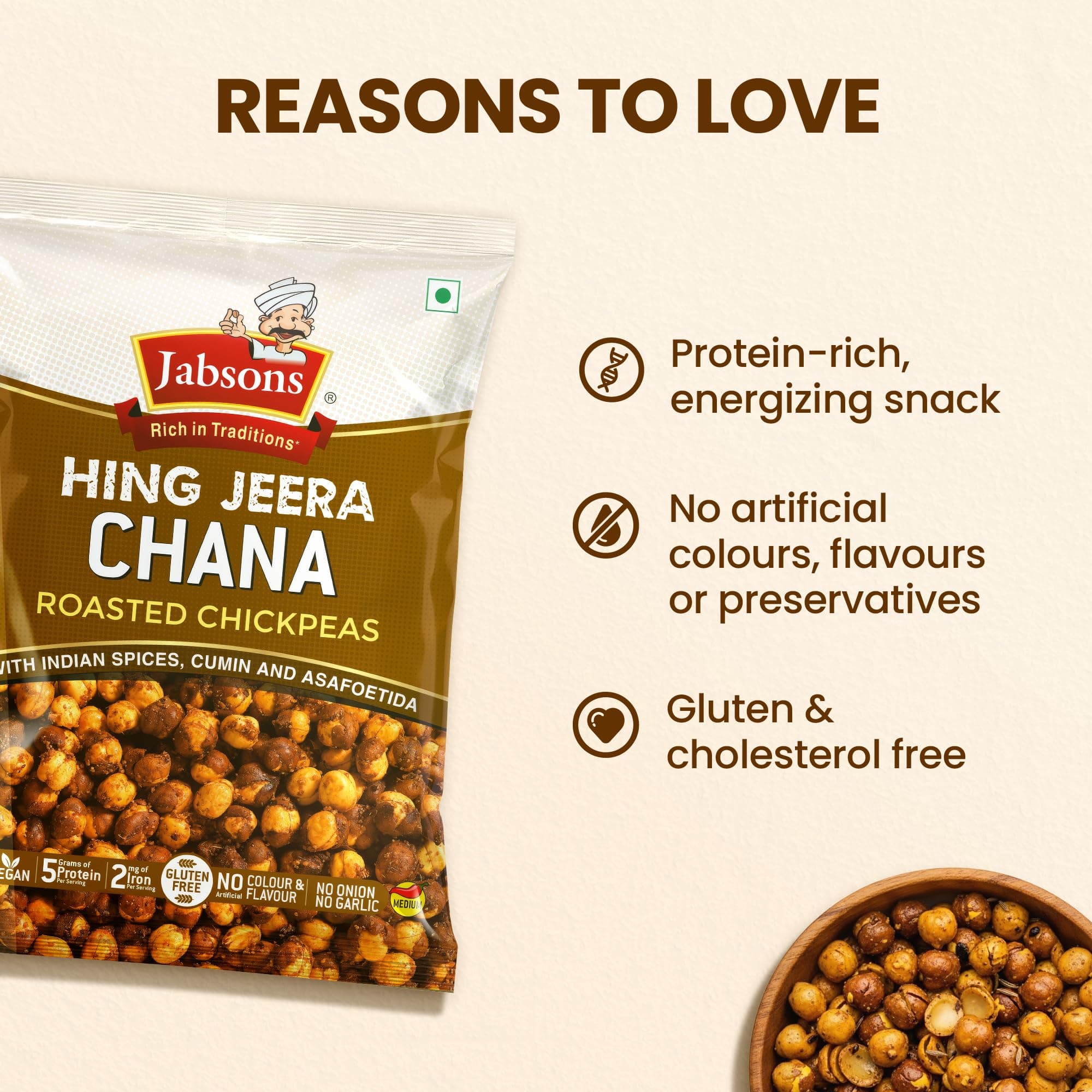 Jabsons Roasted Chana Hing Jeera | Contains Black Chana, Chilli Powder, Indian Spices for Flavour | 100% roasted | Gluten-Free Crunchy Protein Snacks | Bhuna Chana Masala with Iodized Salt | No Onion No Garlic | 150g — image 5