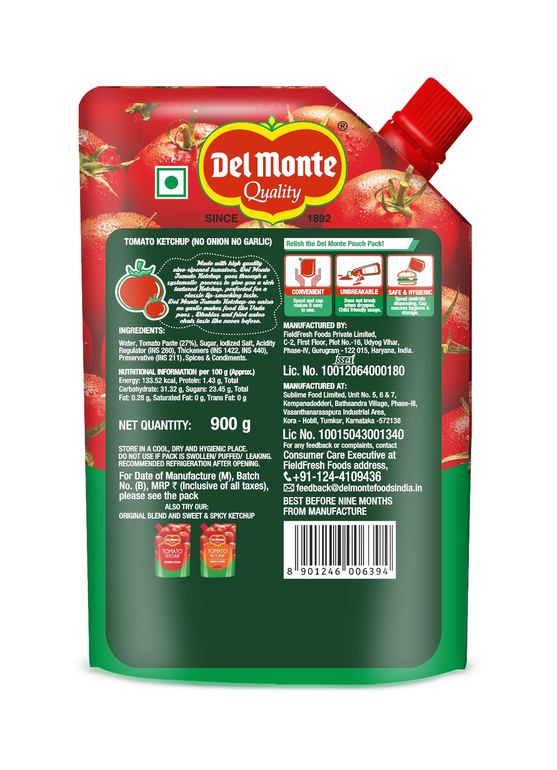 Del Monte Tomato Ketchup - No Onion No Garlic, 900 g| No MSG |100% Vegan | Tomato Sauce — image 2
