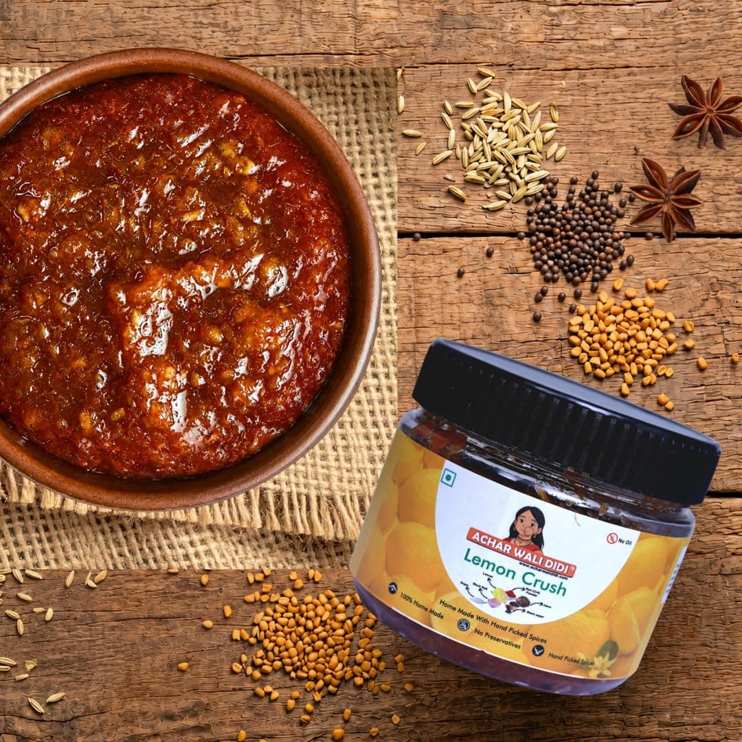 Achar Wali Didi Lemon Crush Pickle Khatta-Meetha in Fresh Homemade Oil-Free Nimbu ka Achar with No Onion or Garlic Traditional Lemon Chunda Style Sweet & Sour Pickle No Chemical Preservatives (300g) — image 2