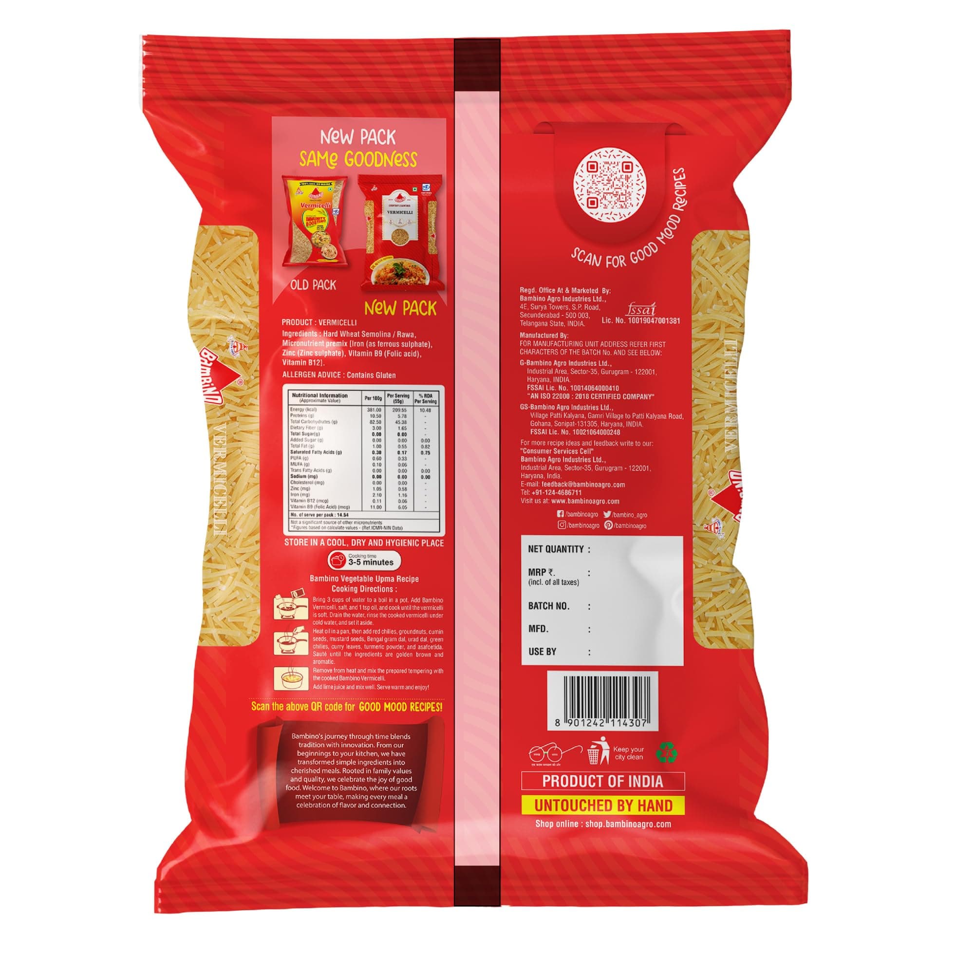 Bambino Vegetarian Vermicelli Pouch, 850 grams/ 900 grams(weight may vary) (packaging may vary) — image 5