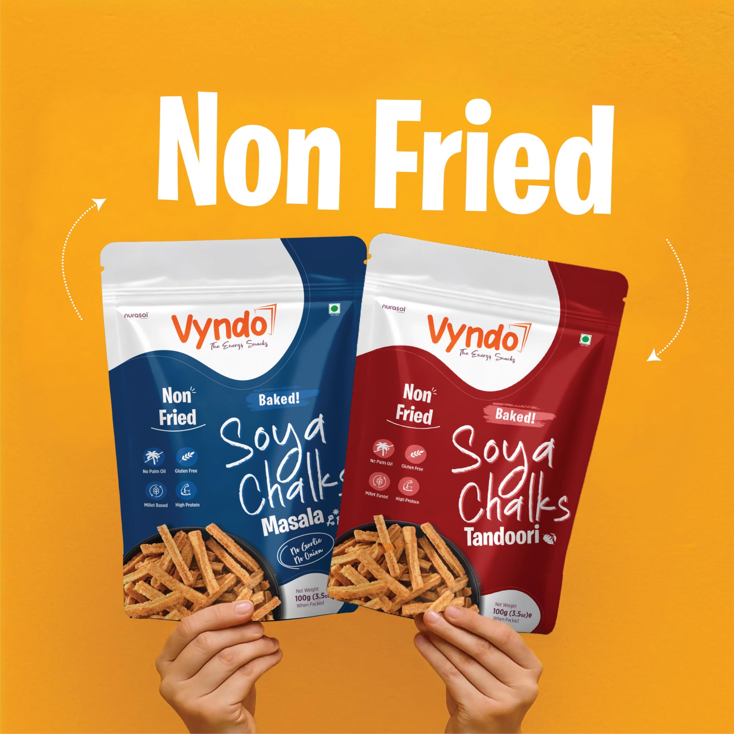 Vyndo Soya Chalks (Soya Sticks) Combo – Pack of 5 (100g Each) | Millet-Based, Protein Rich, Gluten-Free, Non-Fried, No Palm Oil | Crunchy Healthy Energy Snacks – Tomato, Peri Peri, Masala, Green Chutney, Tandoori. — image 4