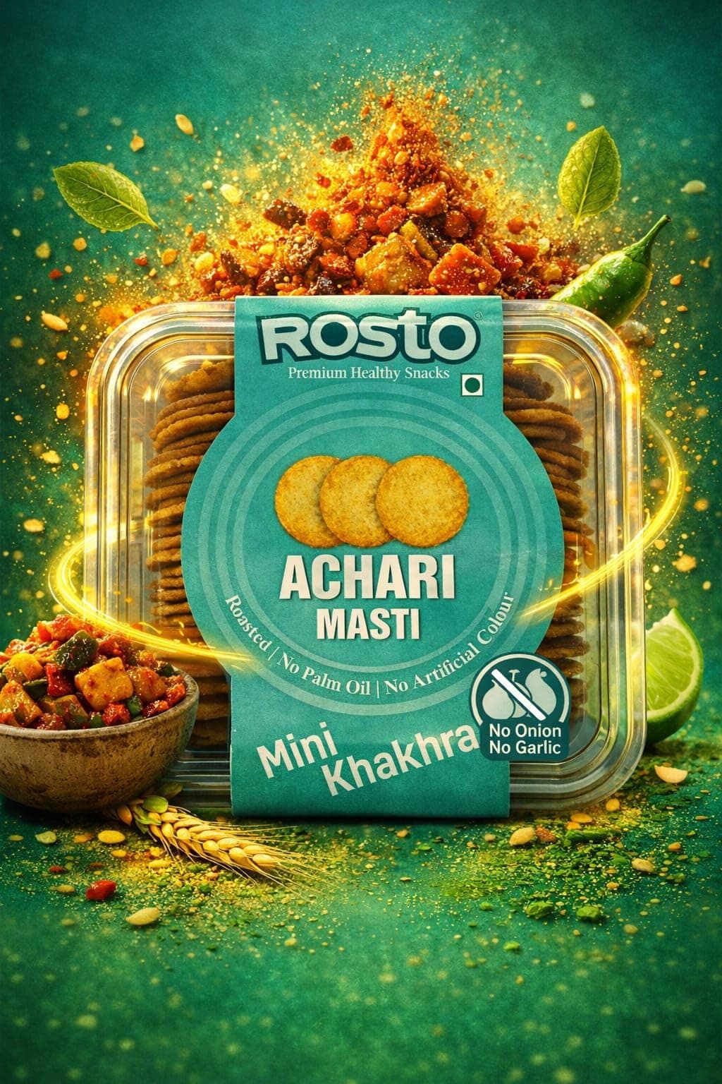 India's Best Brand Rosto Achari Masti Mini Khakhra, Roasted, No Palm Oil, No Artificial Colour, No Onion No Garlic, 200 g (Pack of 2) Total 400g — image 2