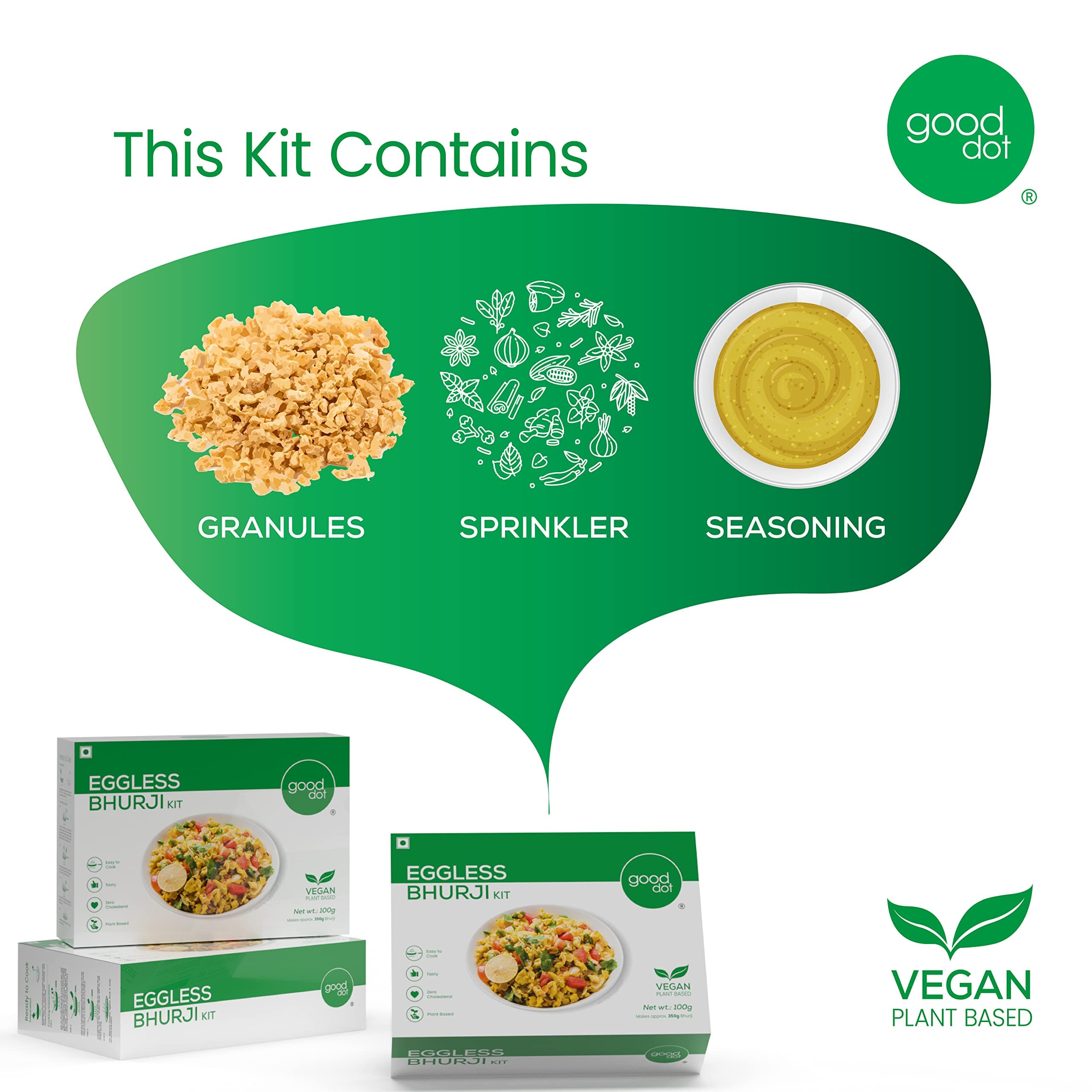 GoodDot Eggless Bhurji Kit – Plant-Based Vegan Protein Bhurji – Ready to Cook – No Egg, No Cholesterol – High Protein Soy Bhurji – Healthy Indian Breakfast Mix – 100g — image 3