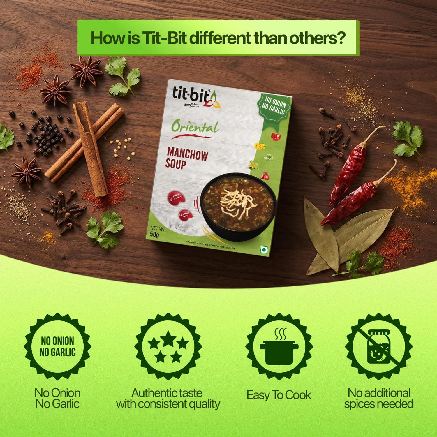 Tit-Bit Veg Manchow Soup Pack of 5 (250g), Hot and Spicey Chinese Soup, No Onion No Garlic Ready-to-eat Manchow Soup Packets for Easy Preparation — image 5