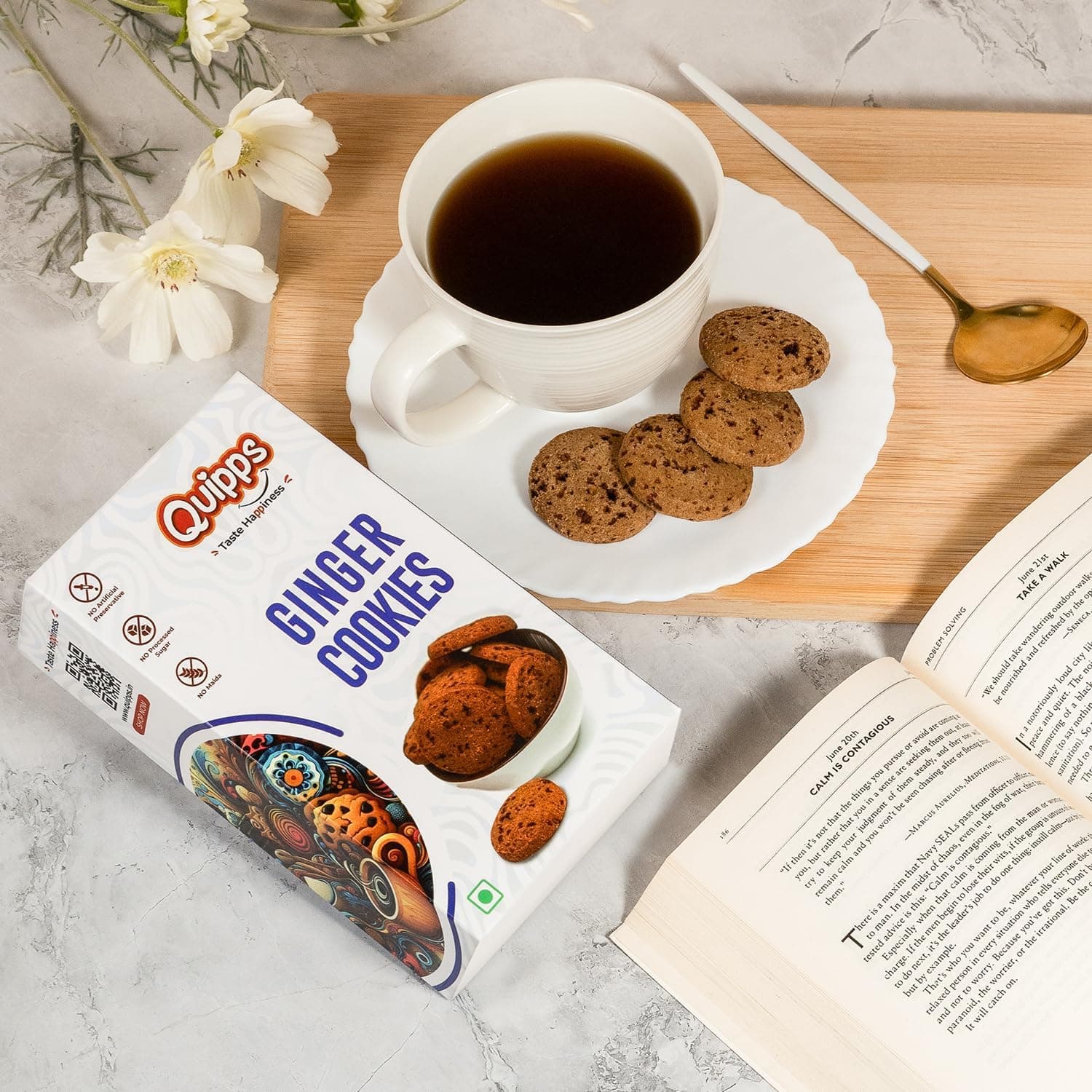 Quipps Premium Ginger Cookies | Pack of 2 (200g Each) | Healthy Biscuits with Real Ginger, Jaggery & White Butter | No Maida, No White Sugar, No Preservativess | All Natural Ingredients & Crunchy Biscuits | Freshly Baked Snacks for Tea, Breakfast & Gifting — image 5
