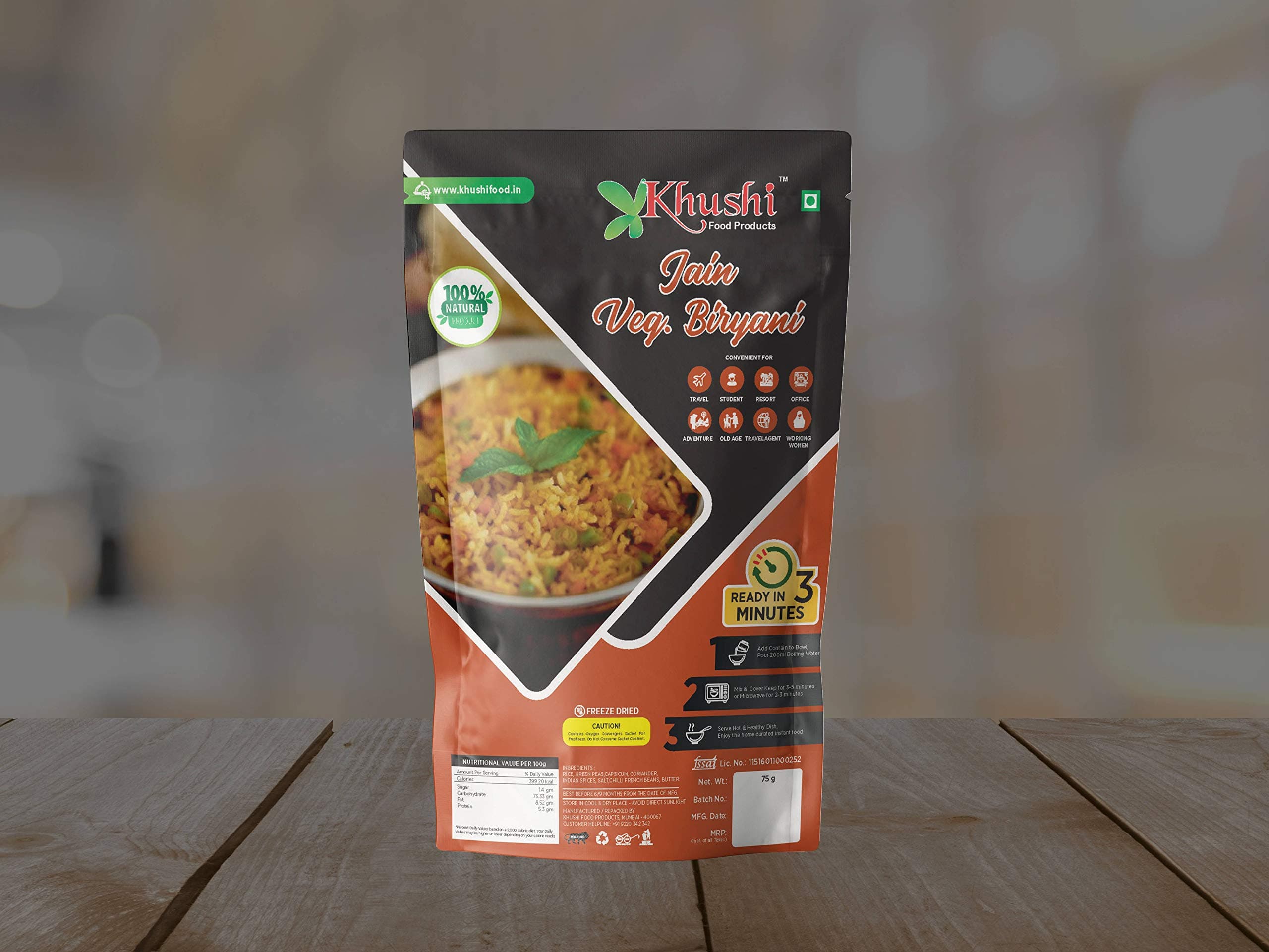 Khushi Food Products Jain Veg Biriyani (75 g) — image 2