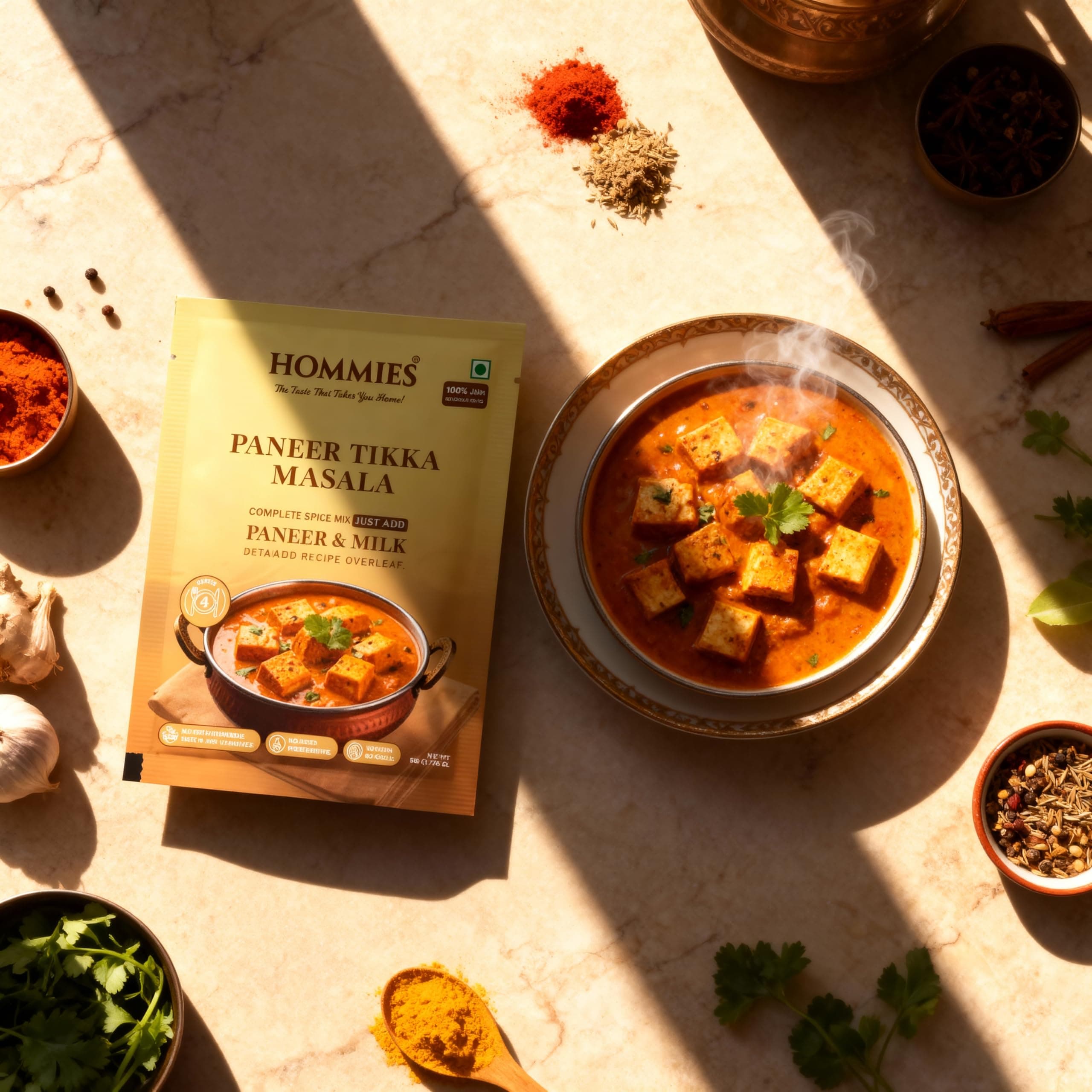 Hommies Dhaba Style Jain Paneer Tikka Masala Curry Spice Mix | No Onion No Garlic | Ready to Cook in 15 Mins | Just Add Paneer & Milk | Authentic Jain Curry Masala | Serves 4 | No Preservatives | Pack of 4 (200g, 50g Each) — image 4