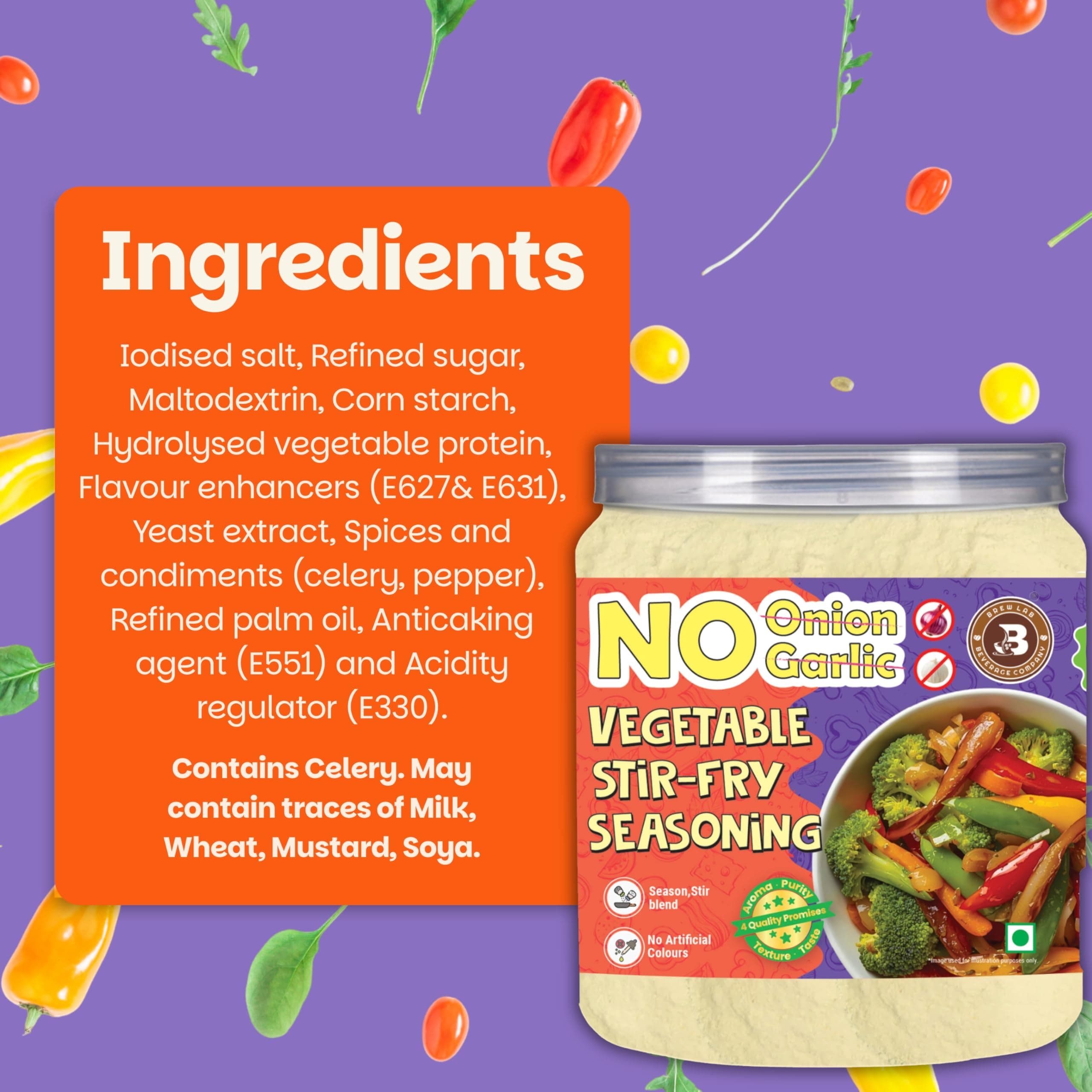 Brew Lab No Onion No Garlic Vegetable Stir-Fry Seasoning | Jain-Friendly Veg Stir Fry Masala | Healthy Asian & Chinese Style Seasoning | Multipurpose Cooking Masala – 250g — image 3