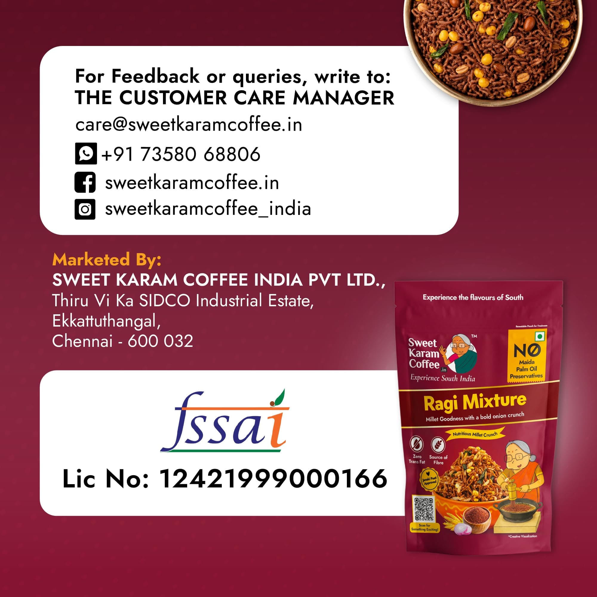 Sweet Karam Coffee Ragi Mixture - 95g | No Palm Oil or Preservatives | Authentic South Indian Savory Snack | Crispy Tea-Time Namkeen | Healthy Millet Mixture — image 6