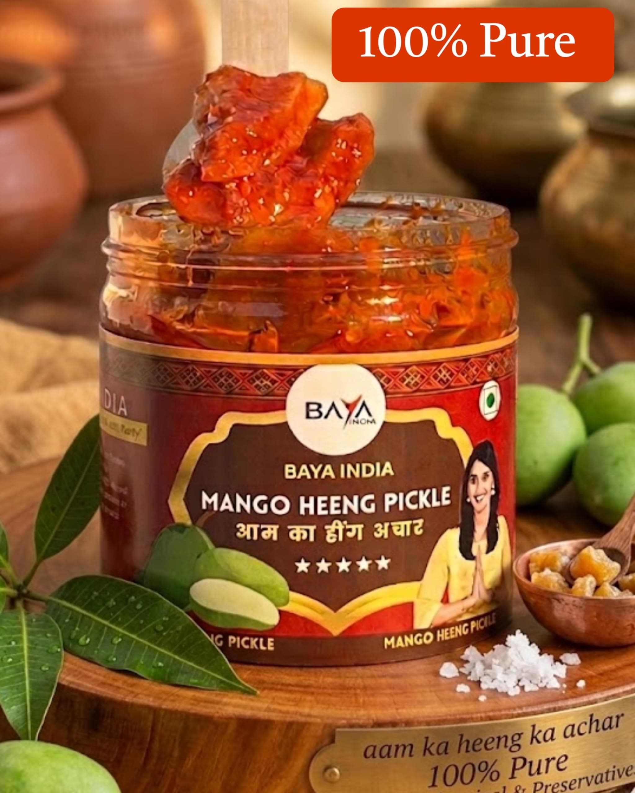 Baya India Hing Mango Pickle | Aam ka Hing Achar in Mustard Oil | Spicy & Tangy Homemade Style Pickle with Red Chilli & Salt | Traditional Indian Achar | No Preservatives | No Garlic No Onion (350g) — image 4