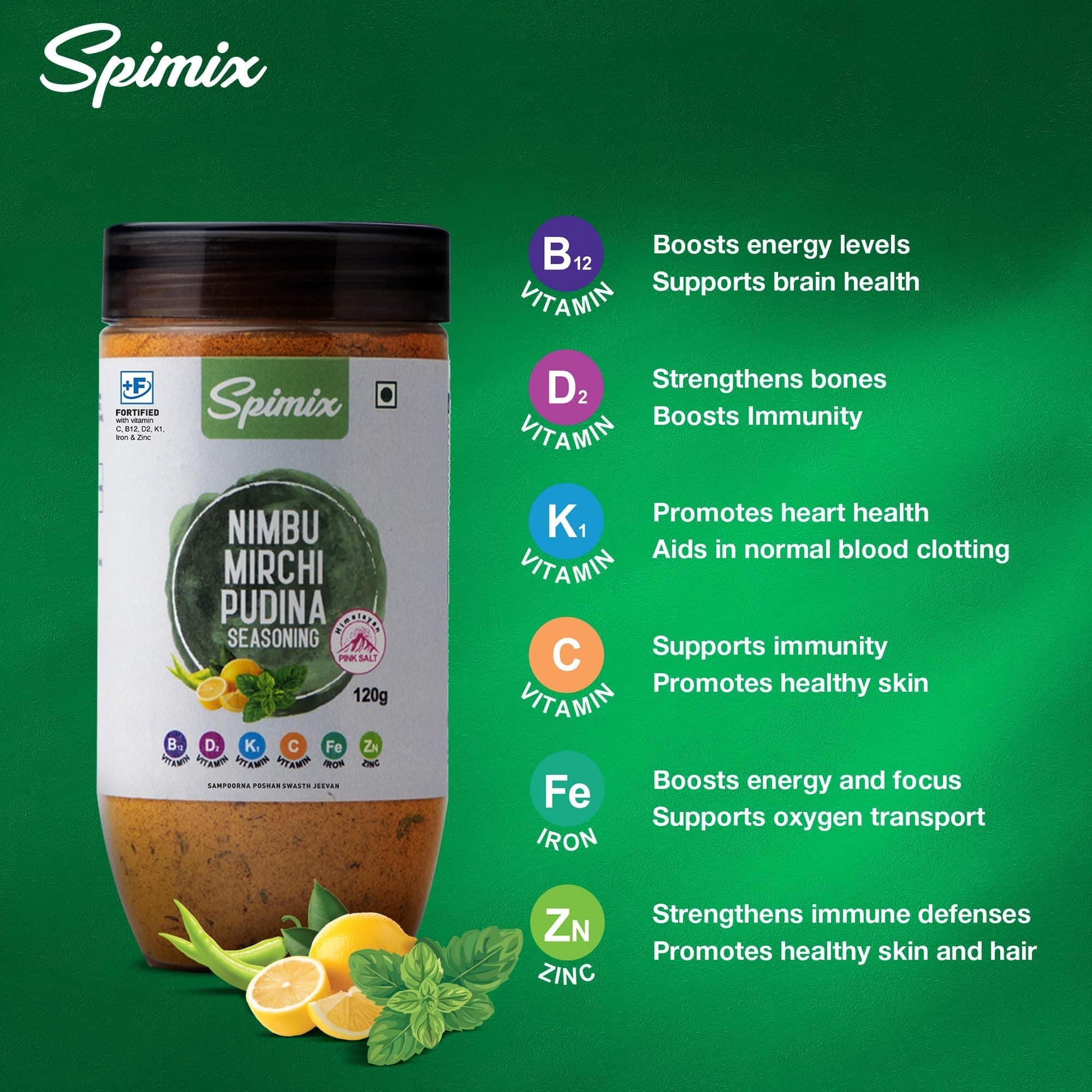 SPIMIX Nimbu Mirch Pudhina Seasoning | Tangy & Spicy Masala | 120g | Sprinkle on Chaat, Salads & Raita | For Grilled Fish, Lemon Chicken & Eggs | Himalayan Pink Salt | US FDA Approved — image 4