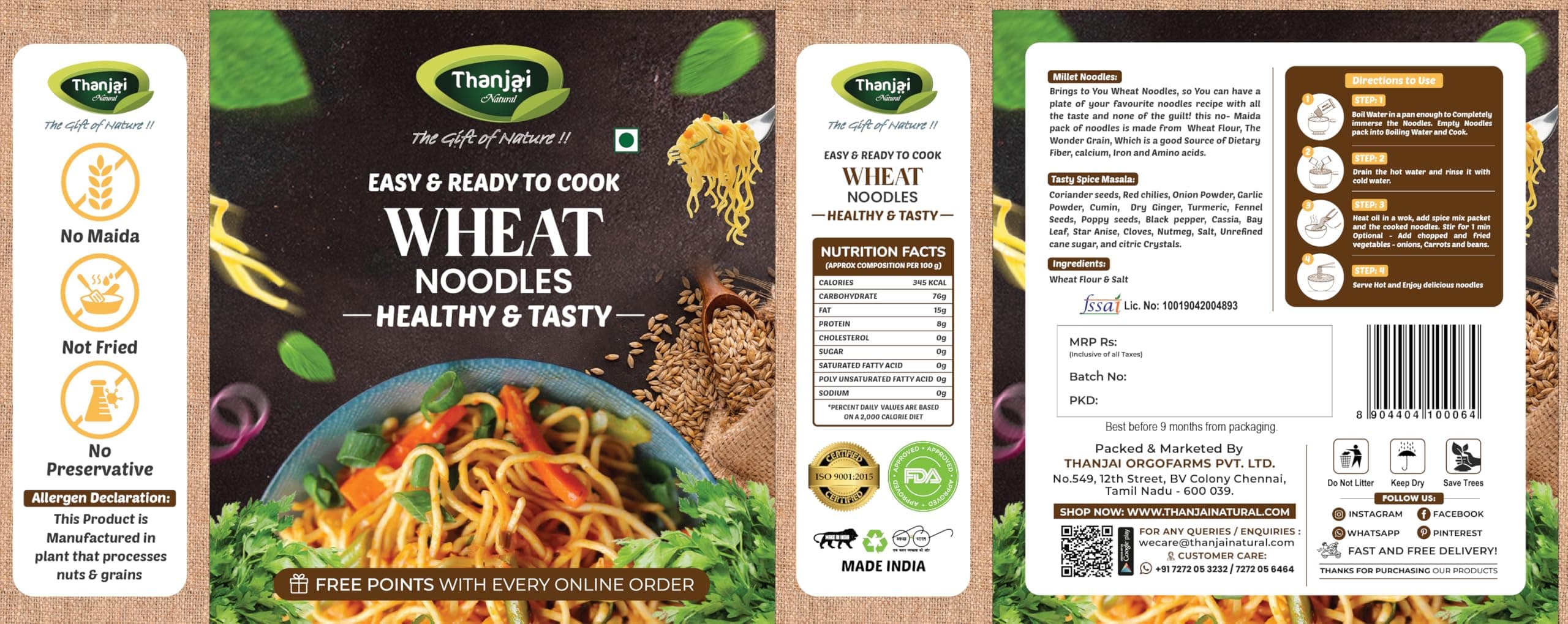 Thanjai Natural Wheat Noodles 180 Grams X 2 (360 Grams) of Homemade Natural Noodles(No Preservatives, No Maida, No Artificial Extract) — image 4