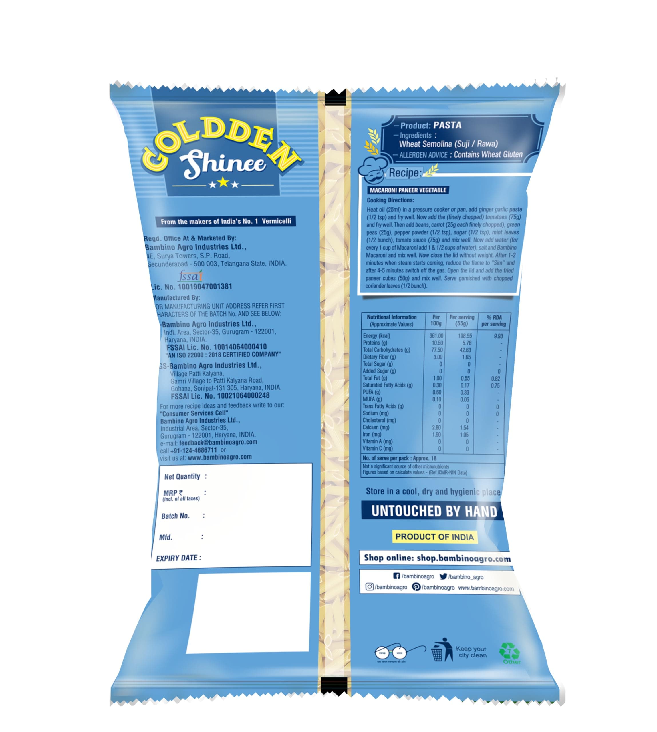 Bambino Goldden Shinee Penne Pasta (1 kg)- 100% Suji, No Maida, ProteinRich — image 2