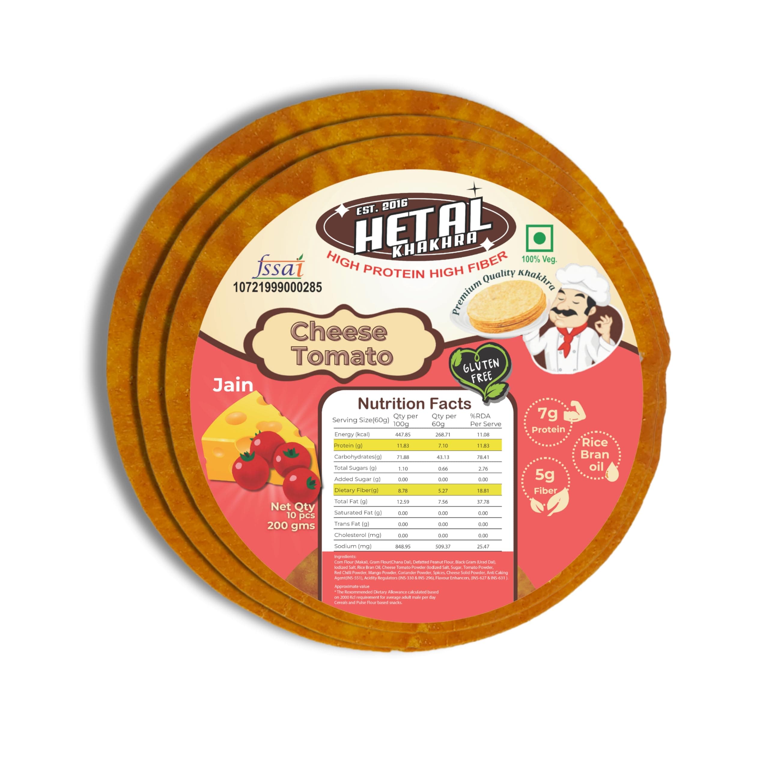 Cheese-Tomato Khakhra JAIN | Gluten Free | Crispy| Ready To Eat | High Protein High Fiber| No Palm Oil | 200g Vacuum Pack Of 2 — image 10