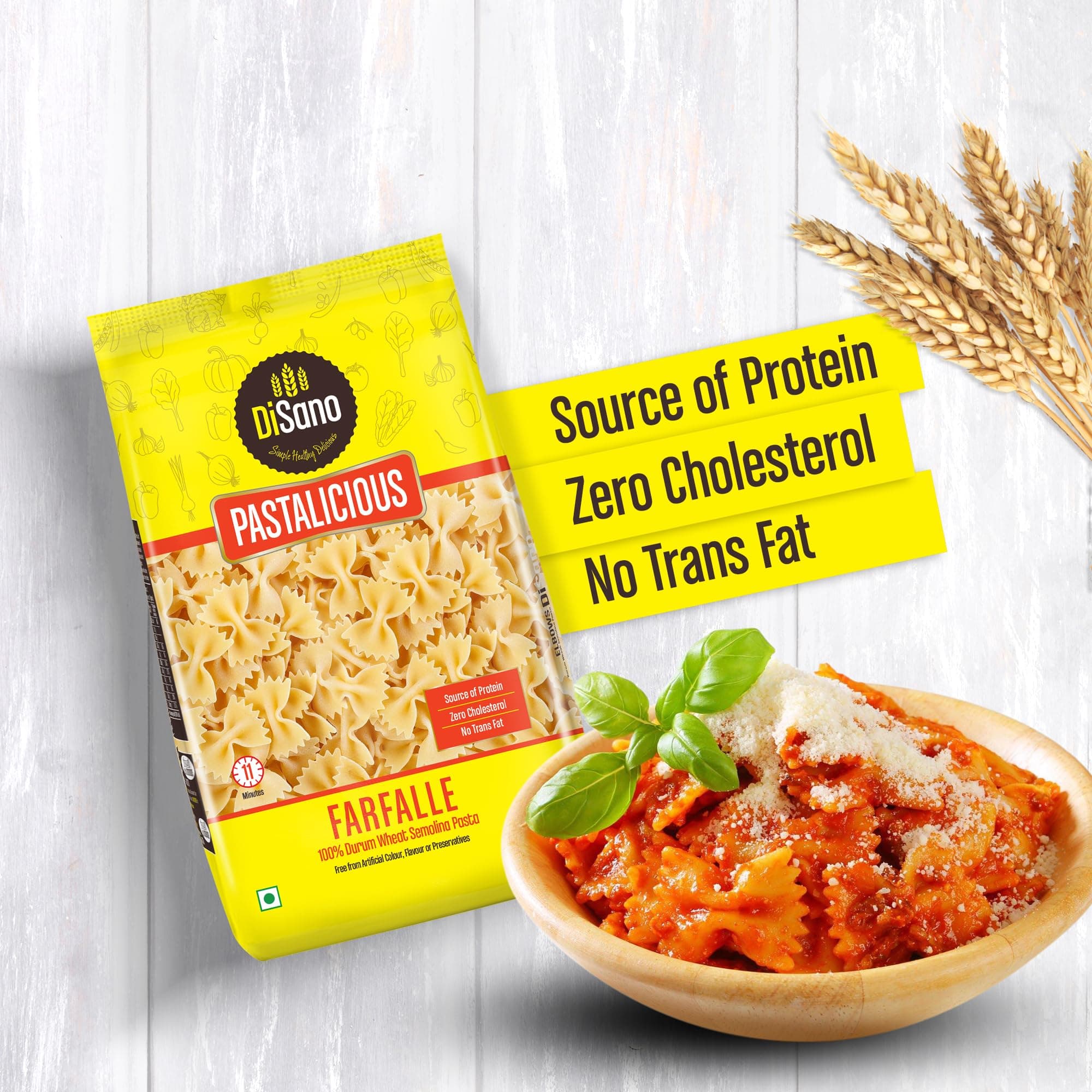 DiSano Farfalle Pasta 500g, Healthy Pasta, Made with 100% Durum Wheat Semolina, 100% Suji, No Maida, Source of Protein & Fibre, Non-Sticky — image 5
