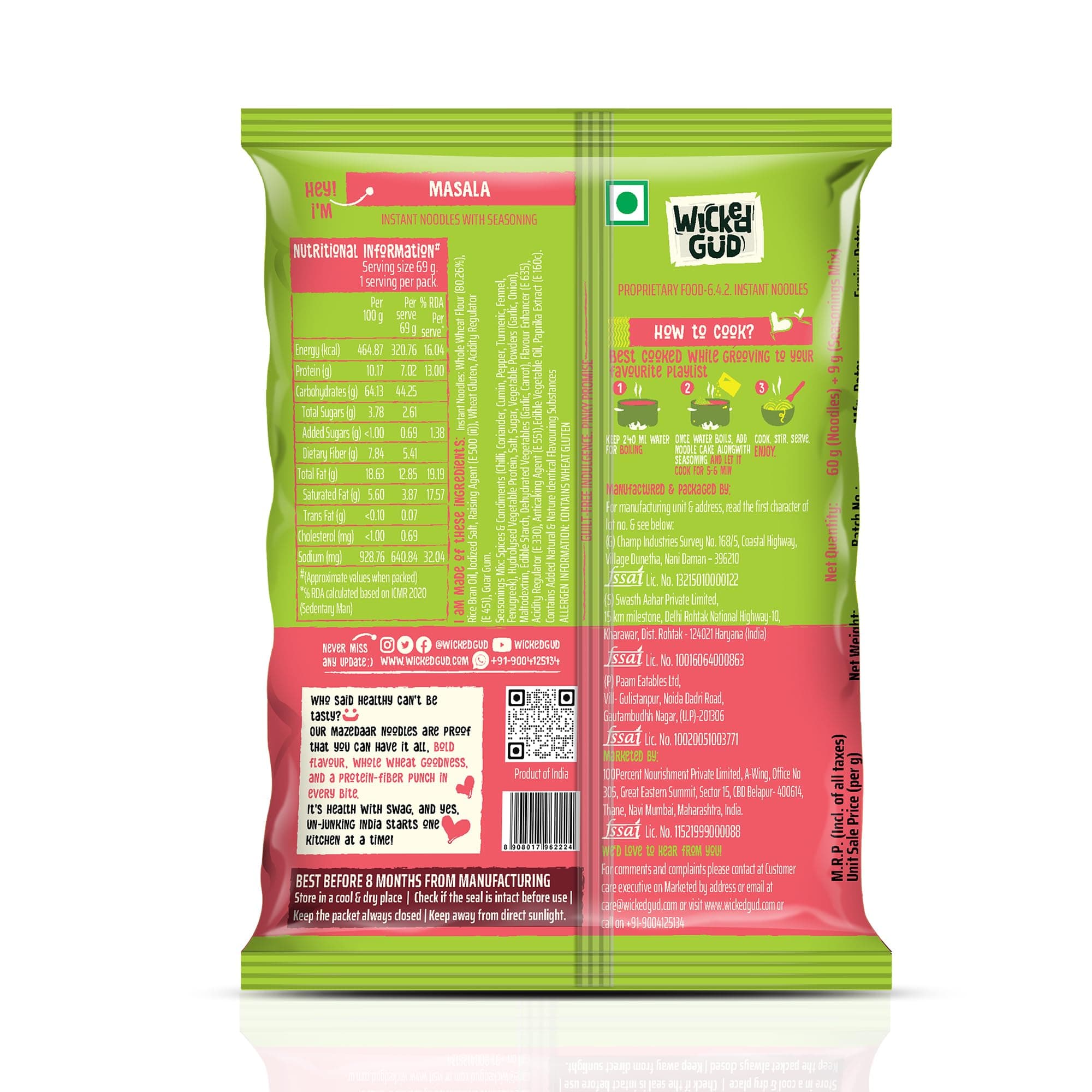 WickedGud Nourishing Masala Instant Noodles | Healthy Noodles | No Maida | No Oil | No MSG | High Protein & Fibre | Cholesterol Free | 69 g Each (Pack of 4) — image 5