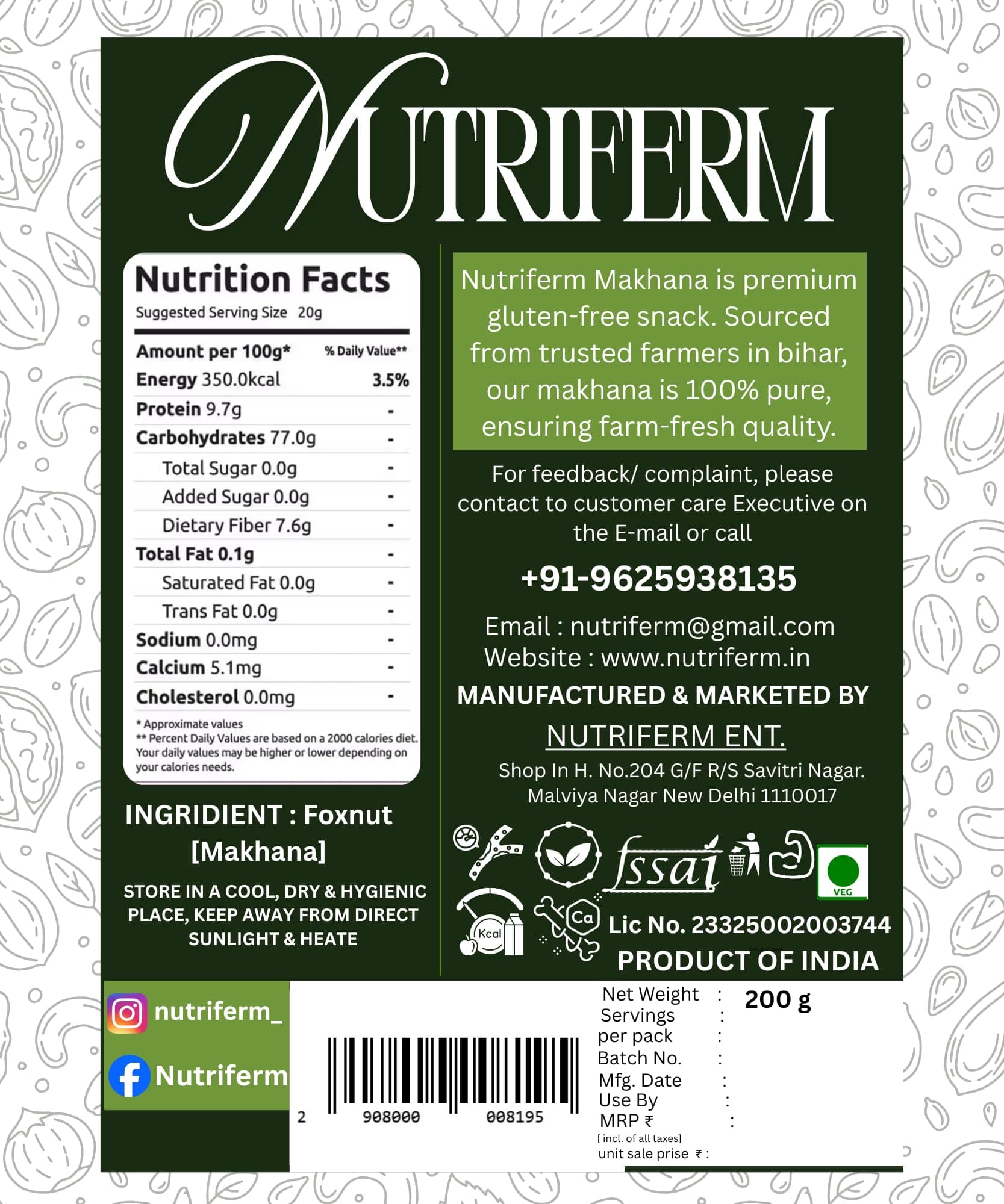 NUTRIFERM Makhana | Premium Fox Nuts | Roasted & Crunchy Phool Roasted Makhana | Healthy Snacks for Weight Loss | High Protein, Low Fat | Gluten Free Lotus Seeds | Diet Snack India - 200g — image 6