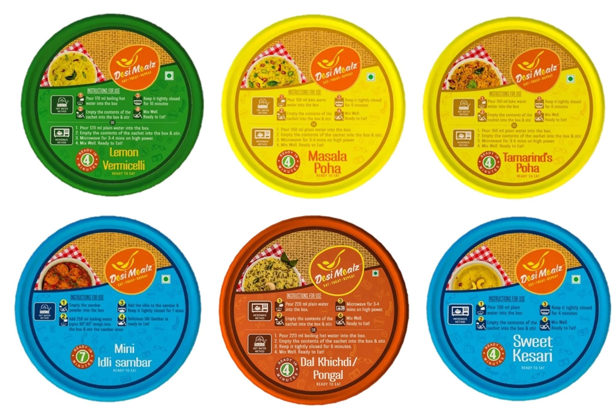 Ready to Eat Breakfast Food Jain Special -Tasty & Healthy Eat Food Products (Pack of 6, 100G Each)Masala Poha, Tamarind's Poha, Sweet Kesari, Lemon Vermicelli, Dal Khichdi (Pongal), Mini Idli Sambar — image 4