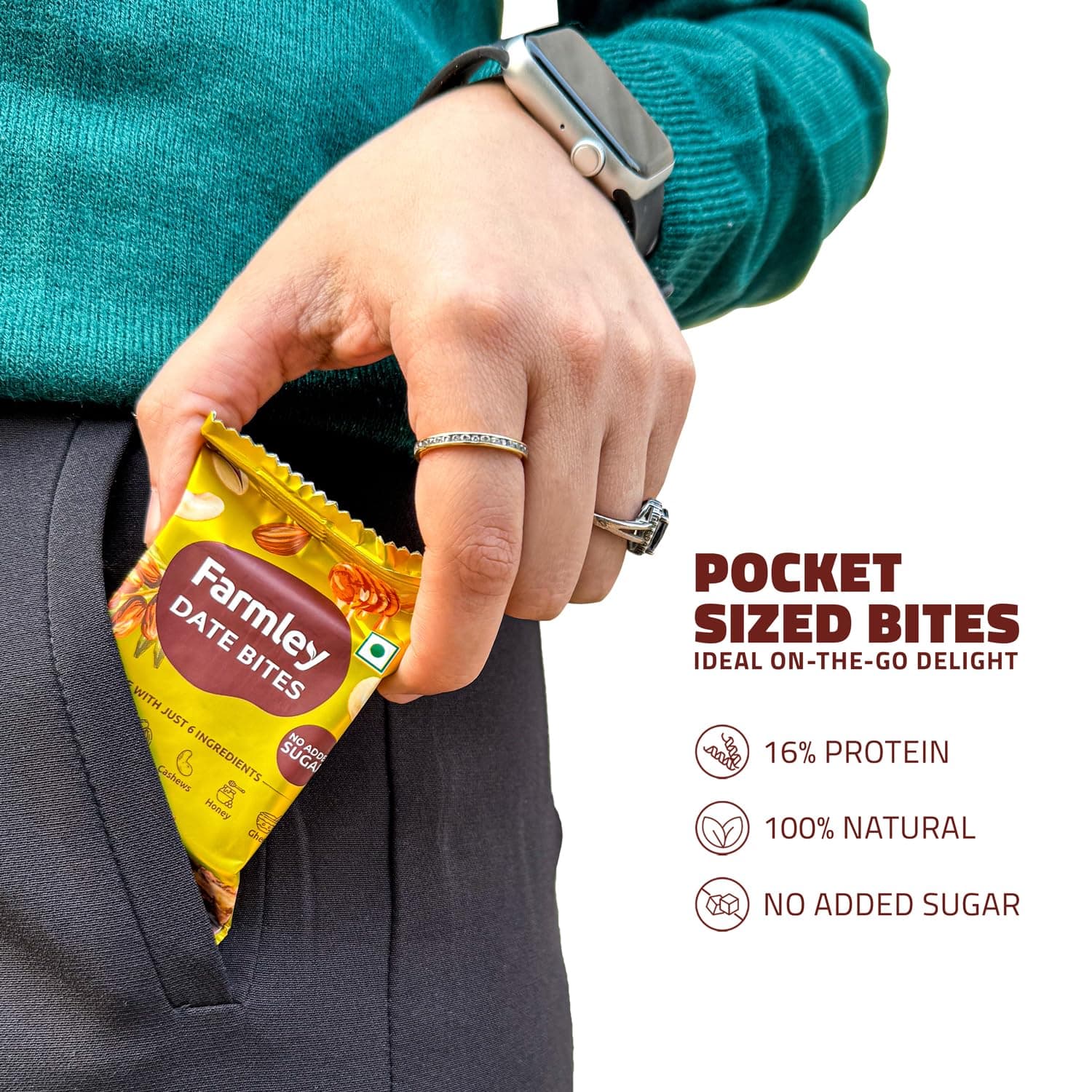 Farmley Date Bites I Dates Barfi Made with Dates, Pista, Cashews, Almonds, Honey and Pure Ghee I Dry Fruits Nuts, Healthy Snacks Sweets,Gluten Free, No Added Sugar (200g, Dates Bites Jar) — image 5
