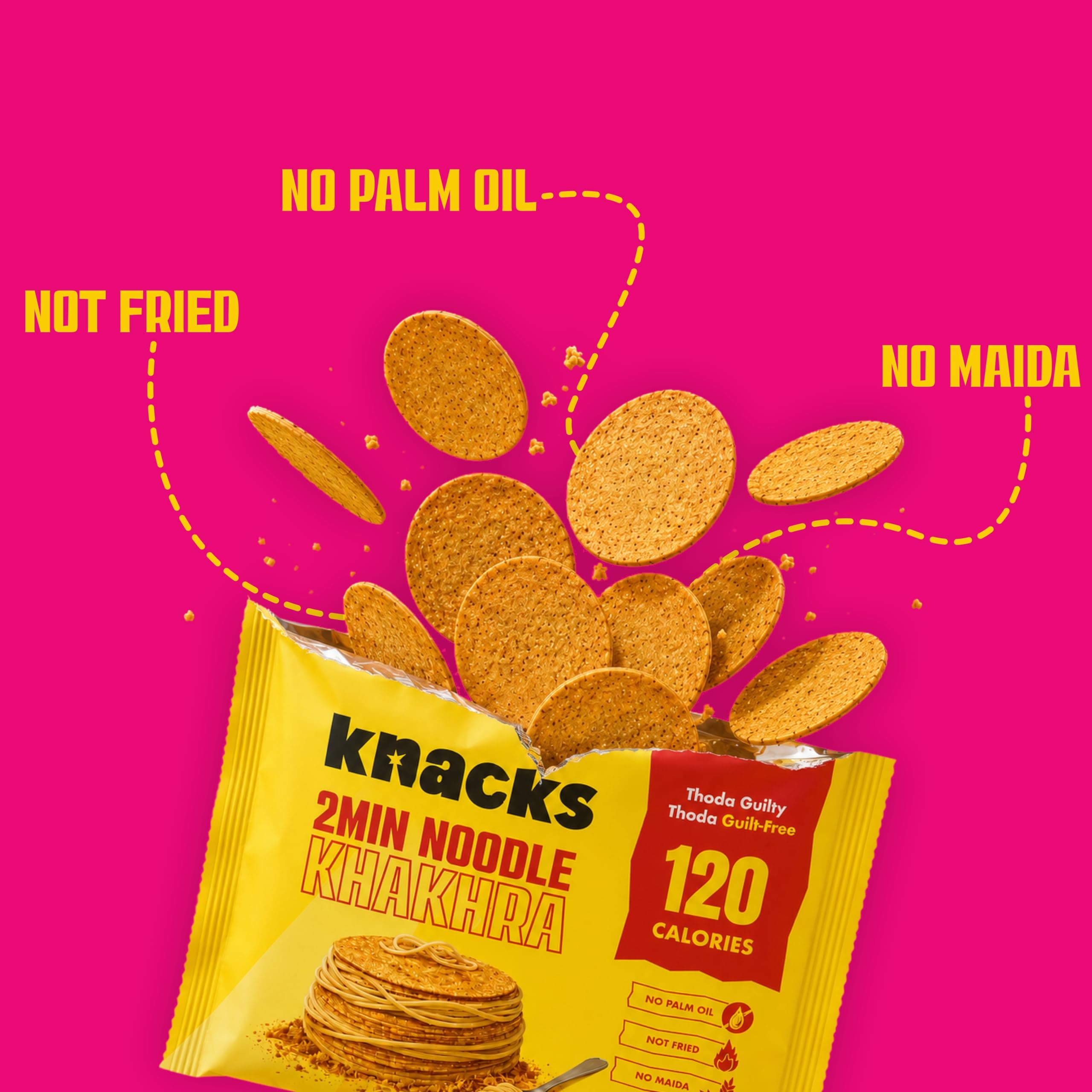 Knacks Masala Khakhra Pack | 2Min Noodle + Chilli Lemon Coin Khakhra, 6 x 30g | 119-120 Calories Per Pack | Healthy Snack Gift Box | No Palm Oil, No Maida, Not Fried | High Protein — image 4