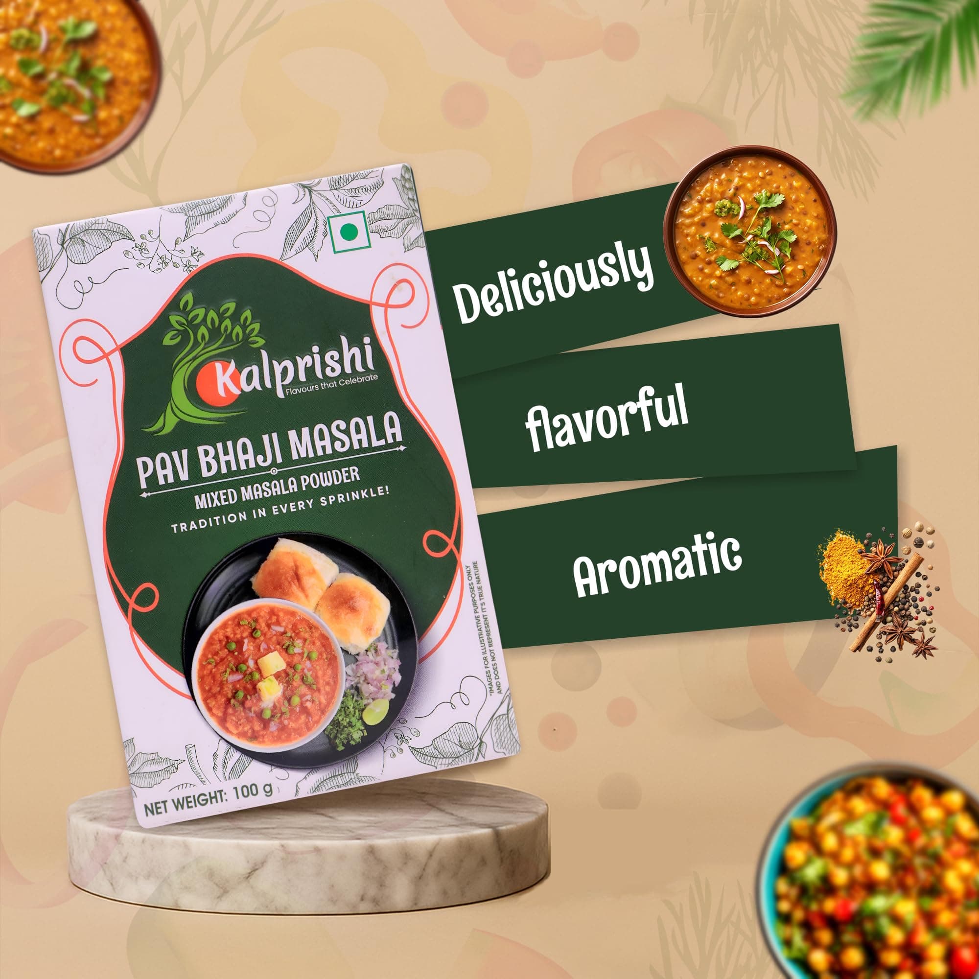 KALPRISHI Pav Bhaji Masala Powder 100g - Authentic Mumbai Street Style Masala, Spicy Tava Mix for Pav Bhaji, Snacks, Tadka & More, Natural Oils, No Preservatives, Rich Aroma & Taste, Pack of 1 — image 2