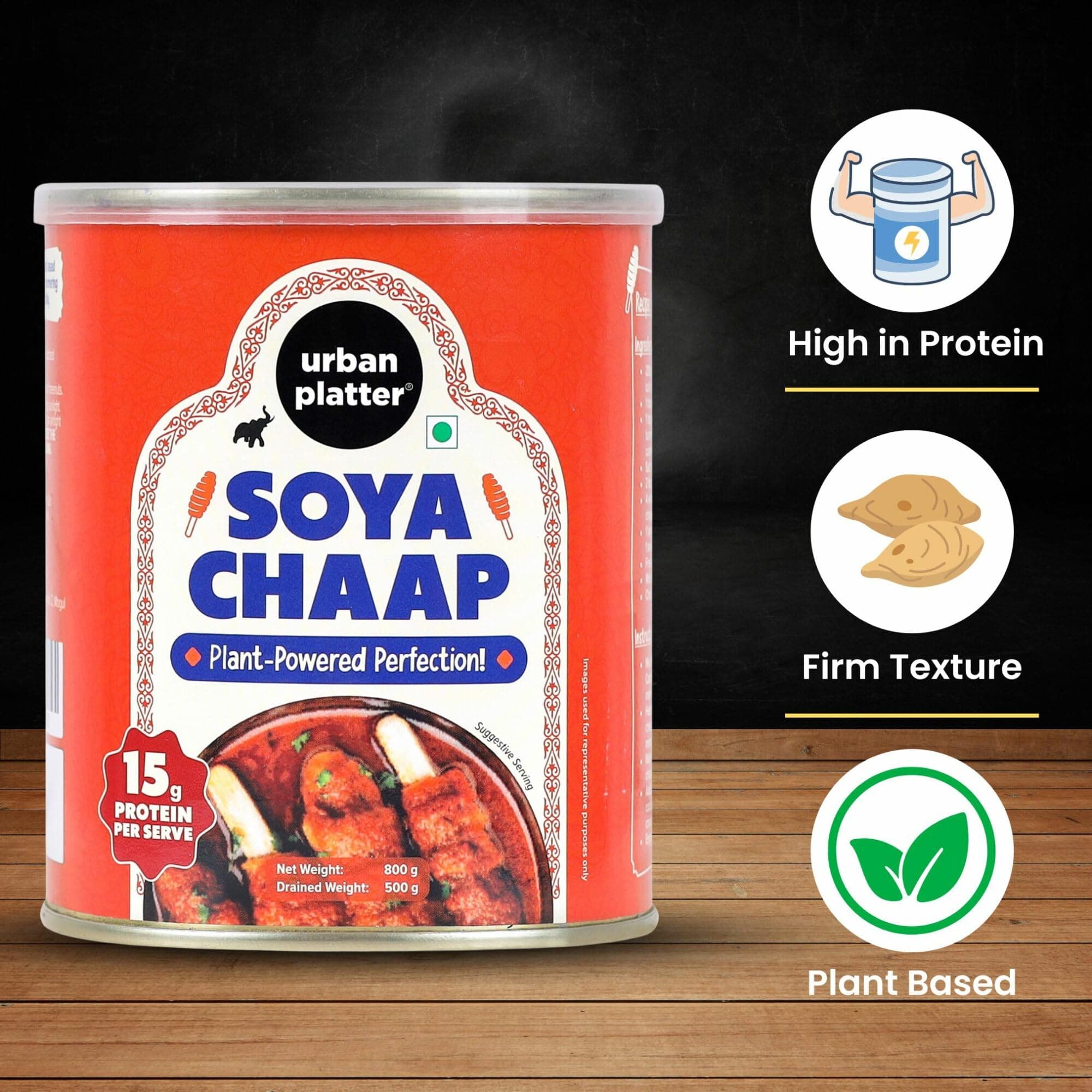 Urban Platter Soya Chaap in Brine, 800g (Canned | Chunks on Stick | Drained Weight - 500g, Rich in Plant Protein| Soy Chap) — image 5