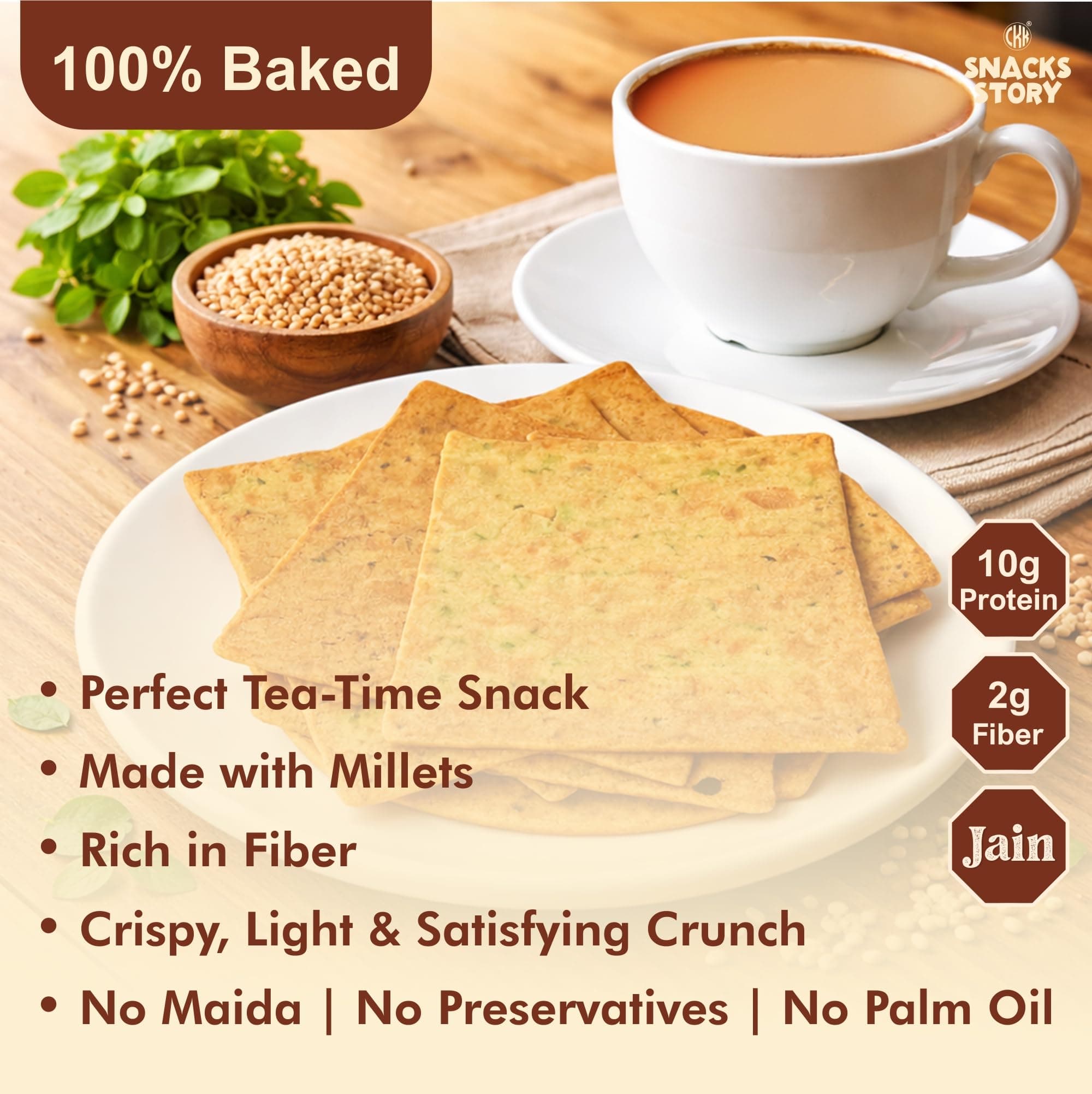 CKK Snacks Story Methi Jowar Khakhra | 100% Baked | High Fiber | No Palm Oil | Healthy & Crispy Snack | Jain Friendly | (Pack of 4 x 180g) — image 9