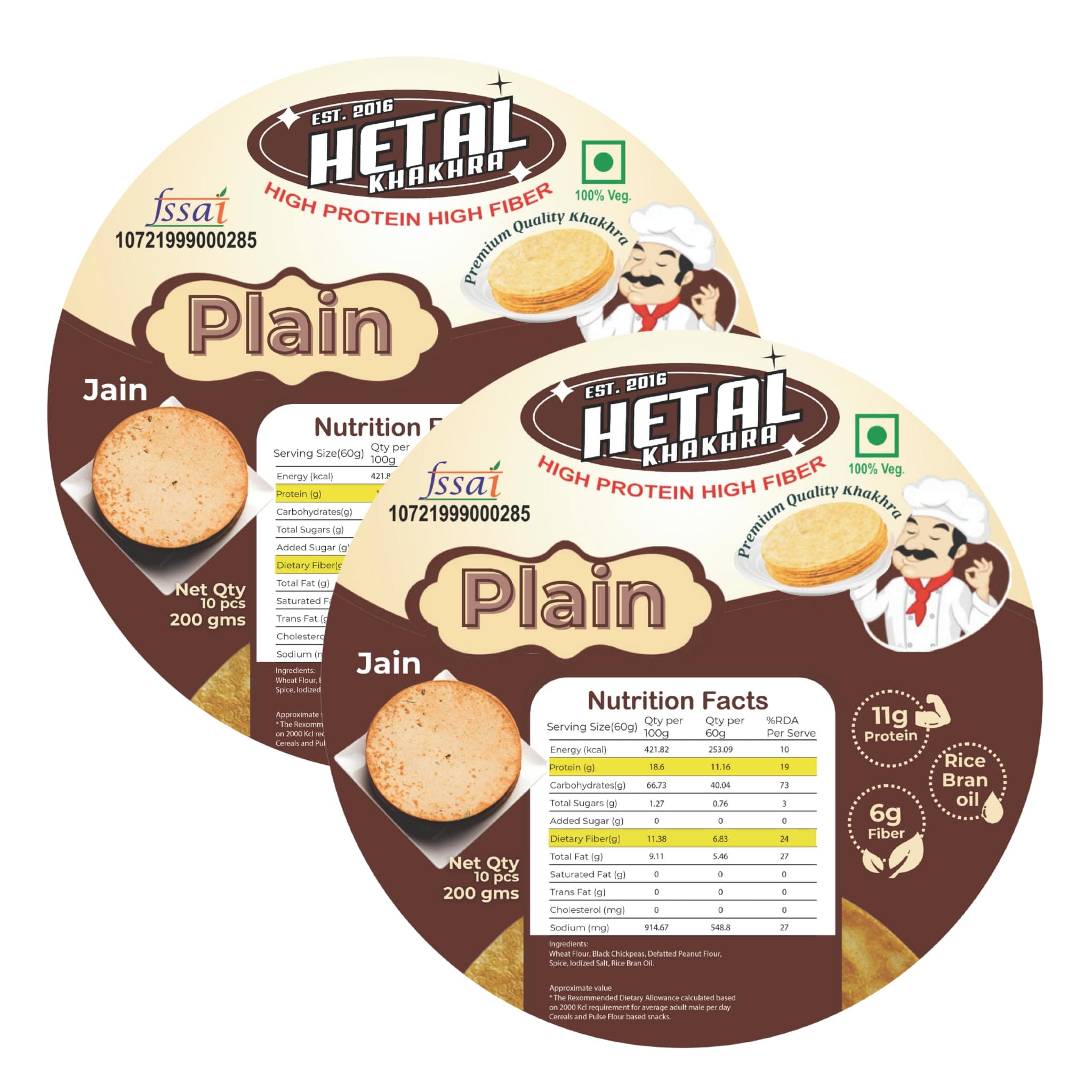 Plain Khakhra | JAIN | Crispy | Ready To Eat | High Protein High Fiber| No Palm Oil | 200g Vacuum Pack Of 2 — image 2