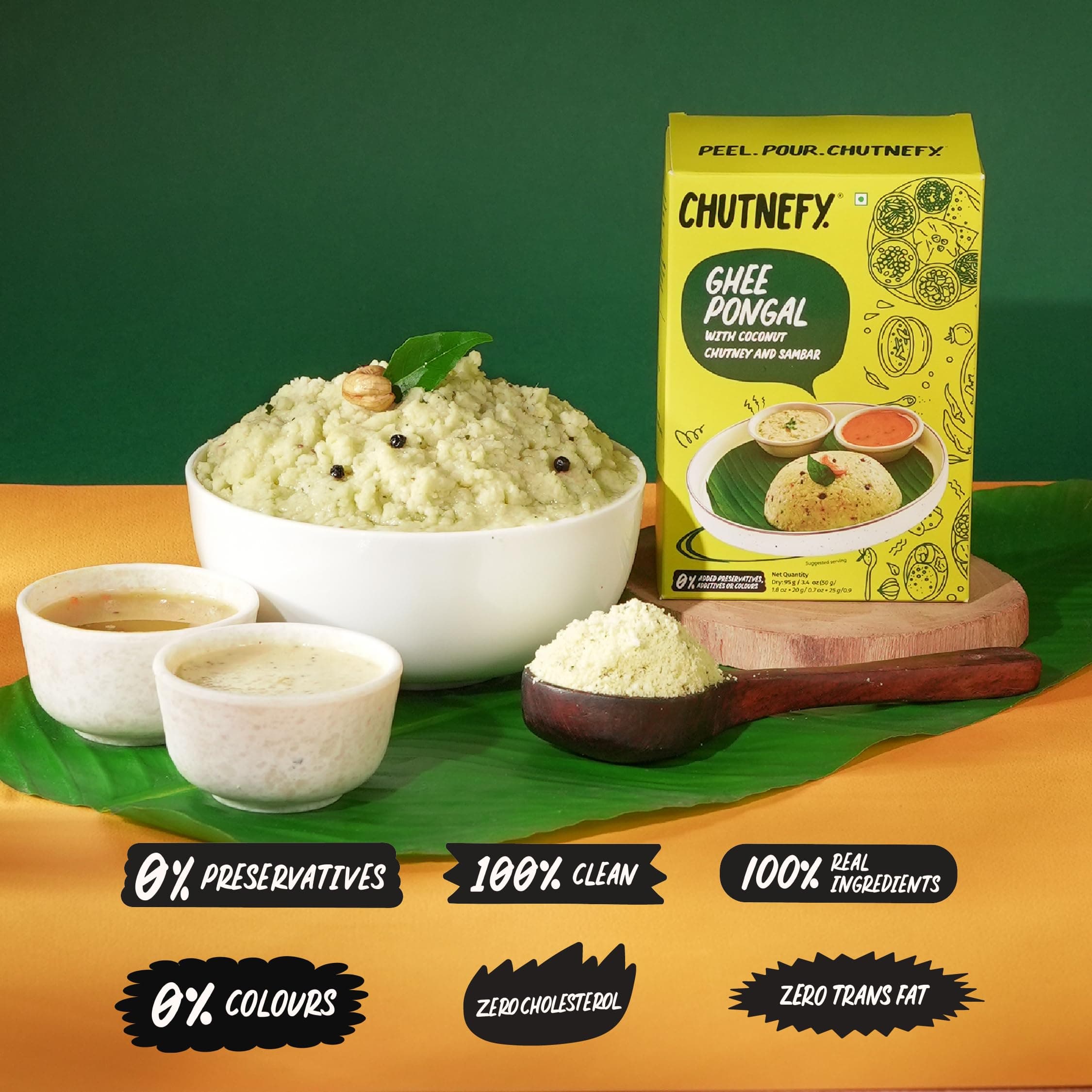 Chutnefy Ghee (Ven) Pongal (With Coconut Chutney & Sambar) | 95g Freeze-Dried Instant Meal | Just Add Hot Water to make a meal for 1 | 0% Preservatives or Additives — image 7
