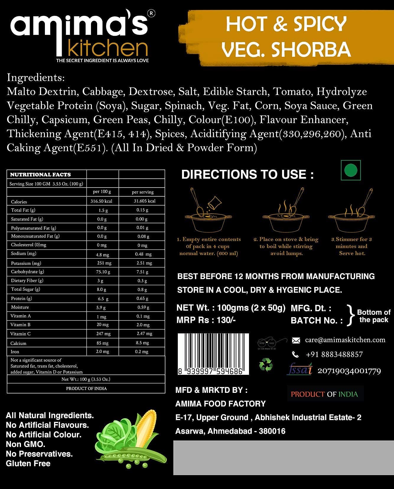 Amima's Kitchen Hot & Spicy Veg. Shorba Jain Soup (No Onion No Garlic) - 100 Grams [Serves 10] | Instant Soup Mix Powder | Ready To Cook | No Artificial Flavour & Colour | Gluten Free | Non GMO | Healthy Soup — image 6