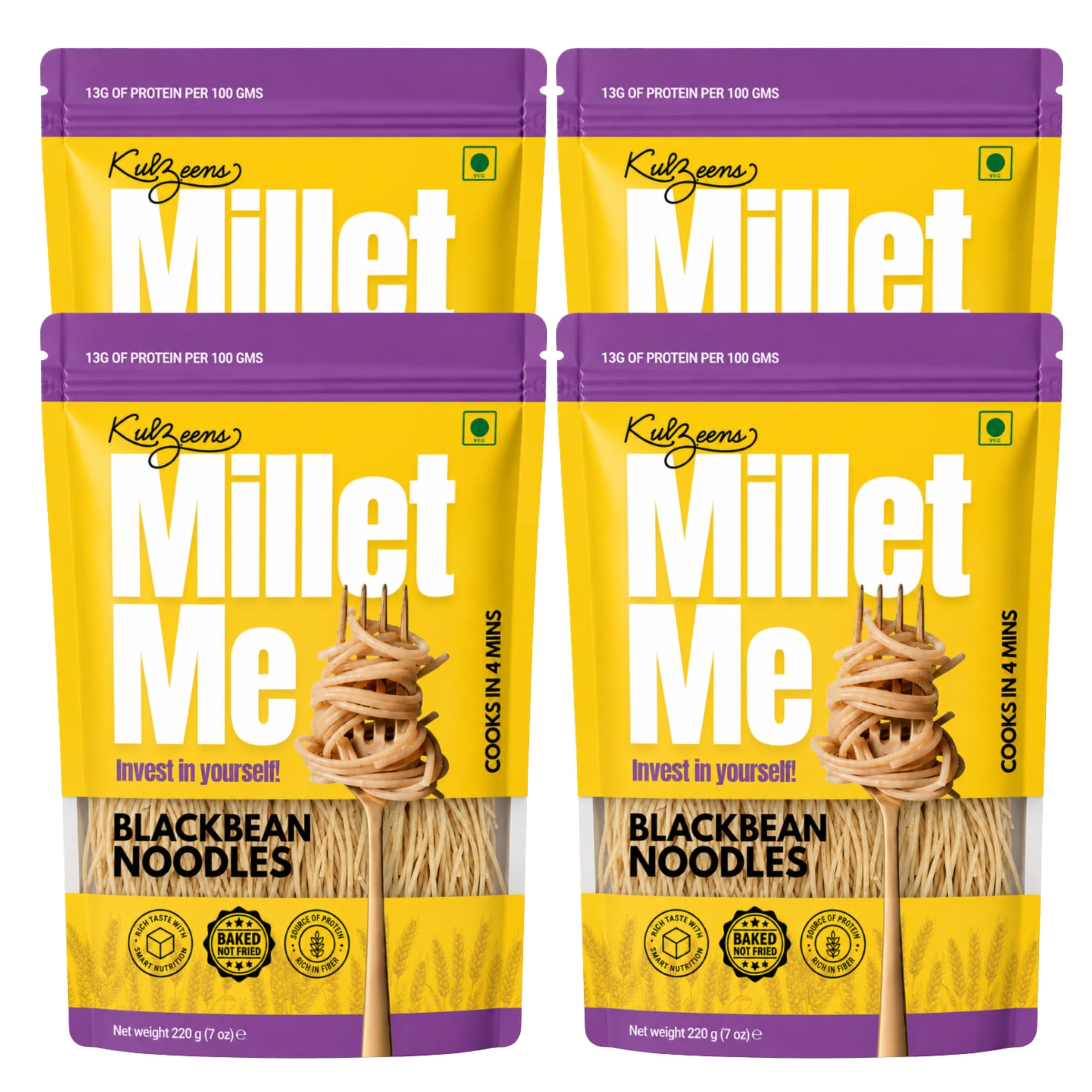 Millet Me by Kuizeens Black Bean Noodles - 220g (Pack of 4) | High-Protein & Fiber-Rich | Gluten-Free Delight | Easy-to-Make | No MSG | No Preservatives | Ready in Minutes | Jain | No Onion & Garlic — image 2