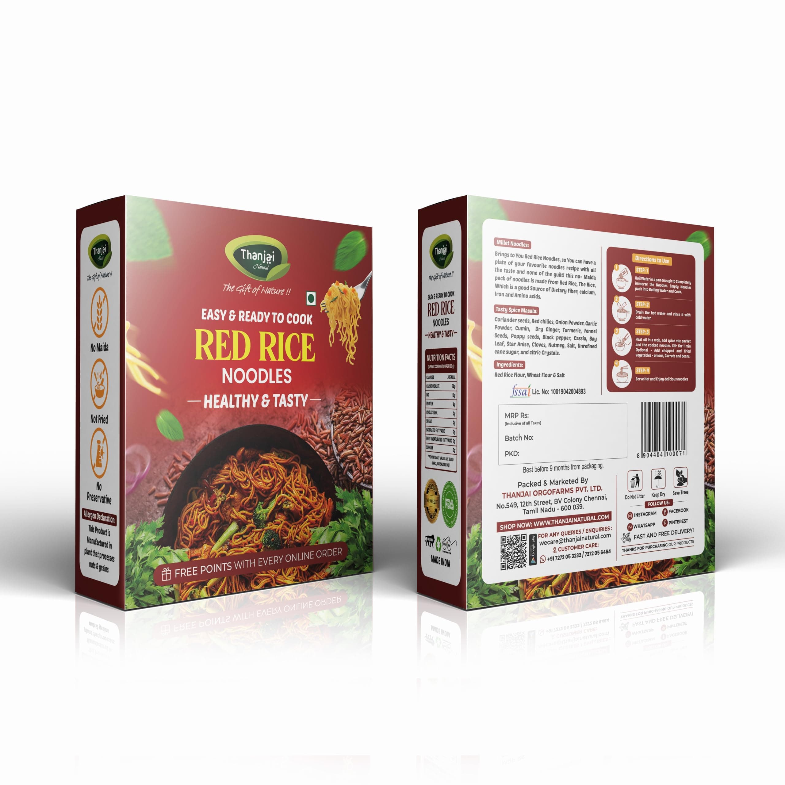 Thanjai Natural Red Rice Millet Noodles 180 Grams X 2 (360 Grams) Of Homemade Natural Millet Noodles(No Preservatives, No Chemicals, No Artificial Extract), Vegetarian — image 4