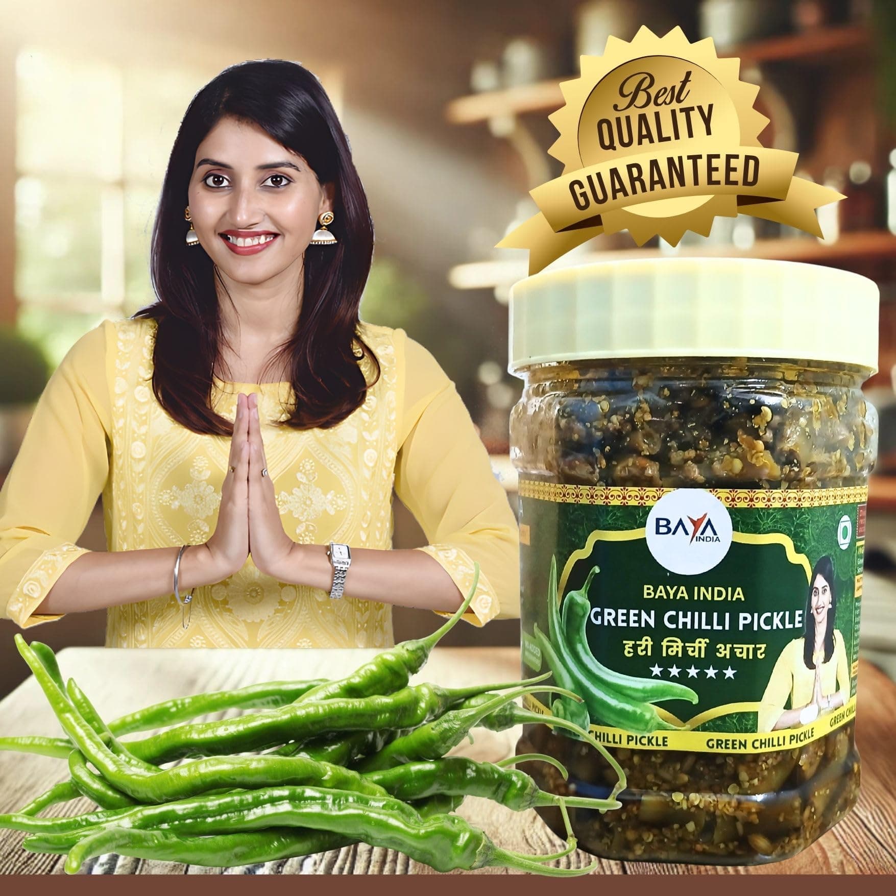 Baya India Homemade Hari Mirchi ka Achar | Green Chilli Pickle | Teekha mast | Spicy & Tangy | No Chemical & No Preservatives | Sun-Dried | No Vinegar | No Garlic & No Onion | 350g Plastic Jar — image 7
