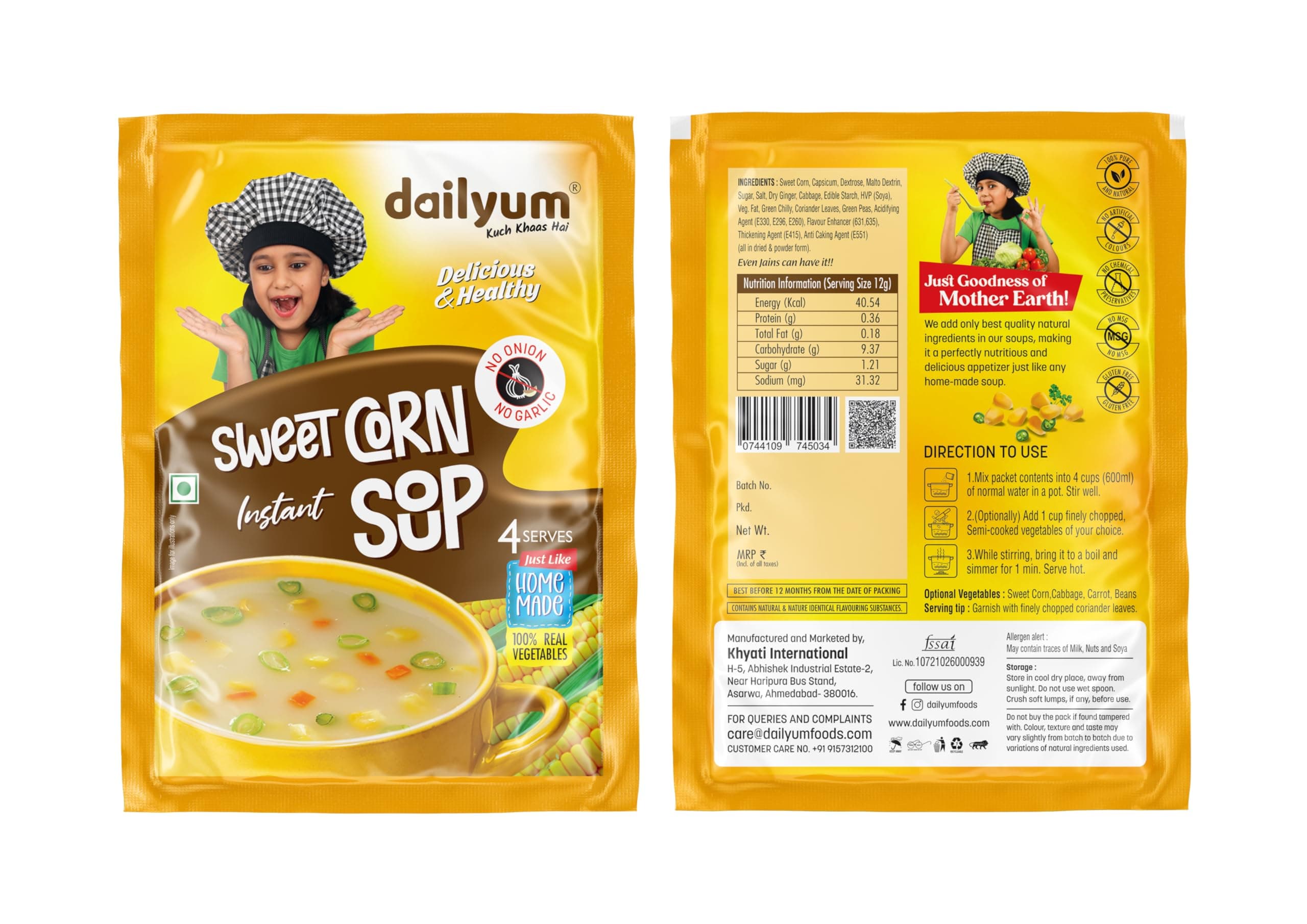 Dailyum Instant Soup Combo of 5 | No Onion No Garlic | Manchow Soup 50g | SweetCorn Soup 50g | Tomato Soup 50g | Green Veg. Soup 50g | Crispy Fried Noodles 200g| Jain — image 4